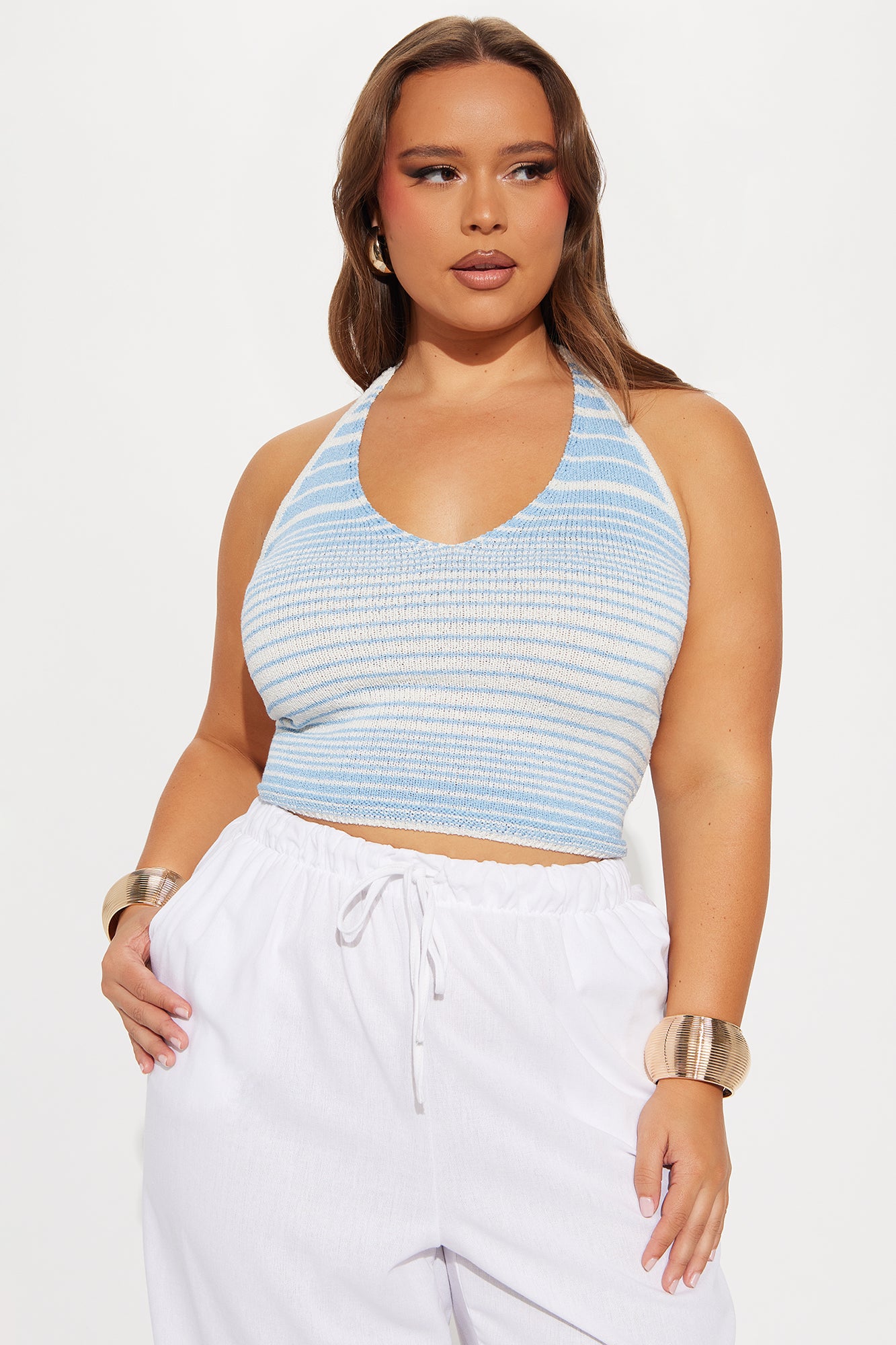 Cute Mood Striped Halter Sweater - Blue/combo - Image 4