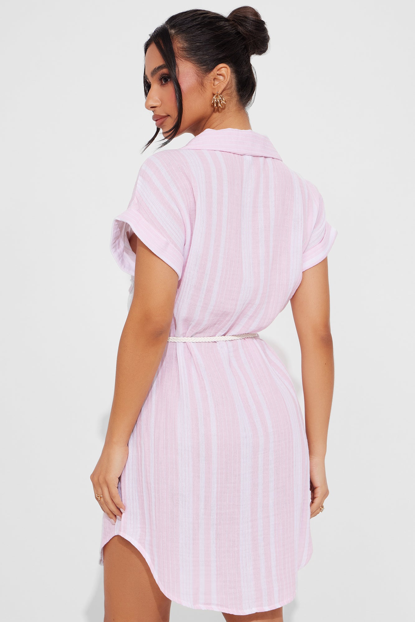 Shanice Striped Belted Mini Dress - White/Pink - Image 3