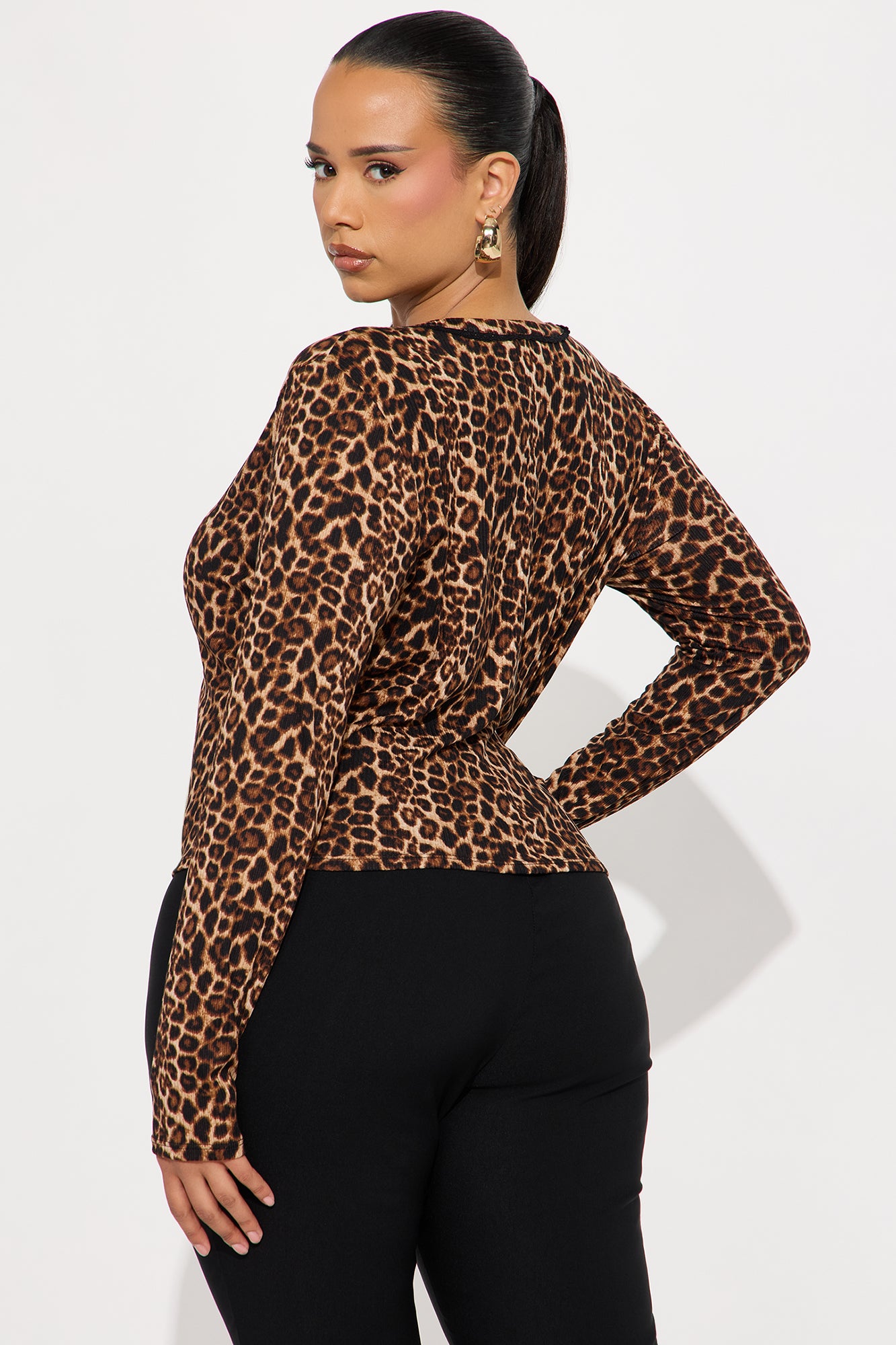 Wildcat Ribbed Long Sleeve Button Up Top - Leopard - Image 7