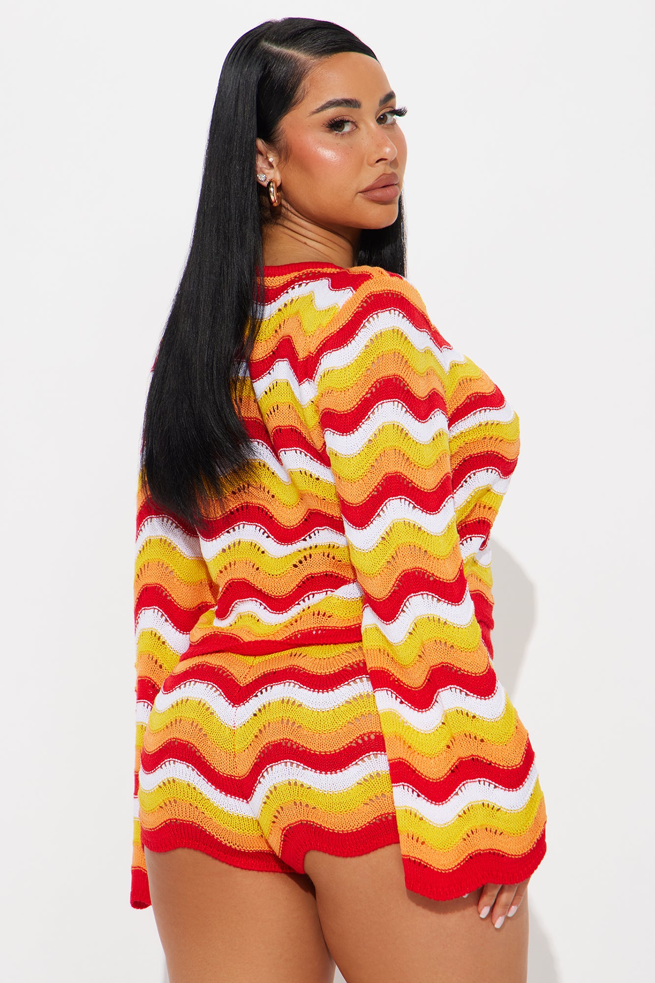 Aleah Striped Crochet Short Set - Orange/combo - Image 3