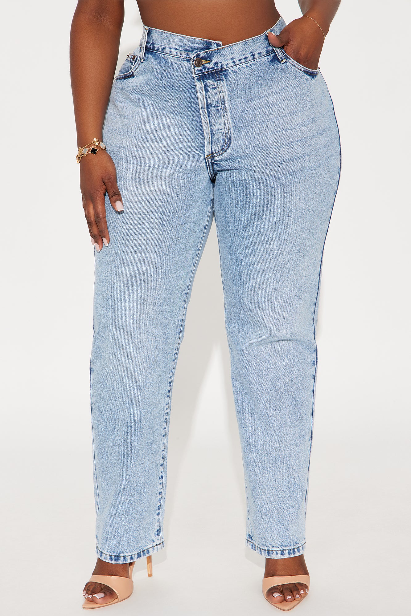 90s Crossover Straight Leg Jeans - Light Blue - Image 4