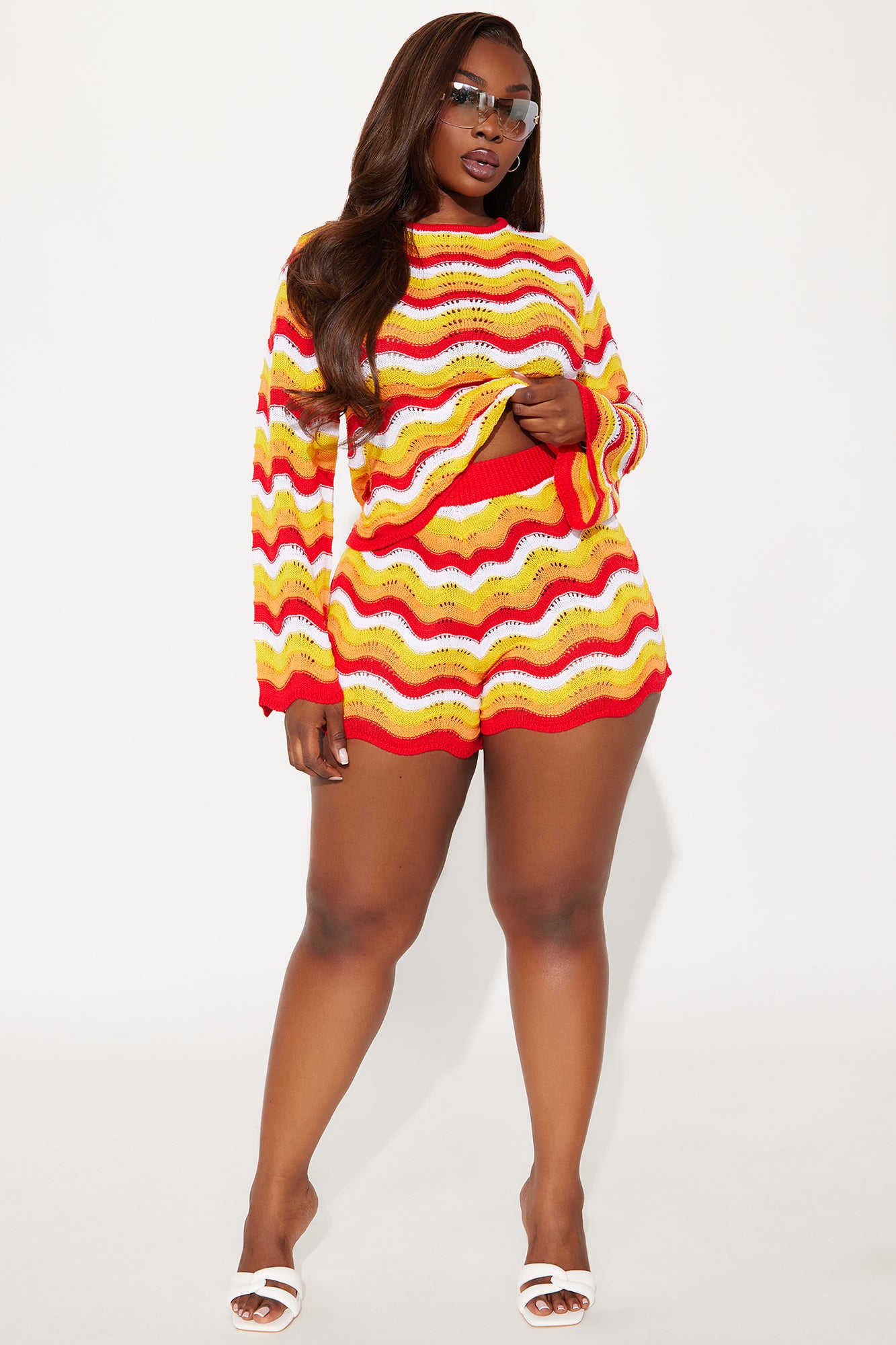 Aleah Striped Crochet Short Set - Orange/combo - Image 5