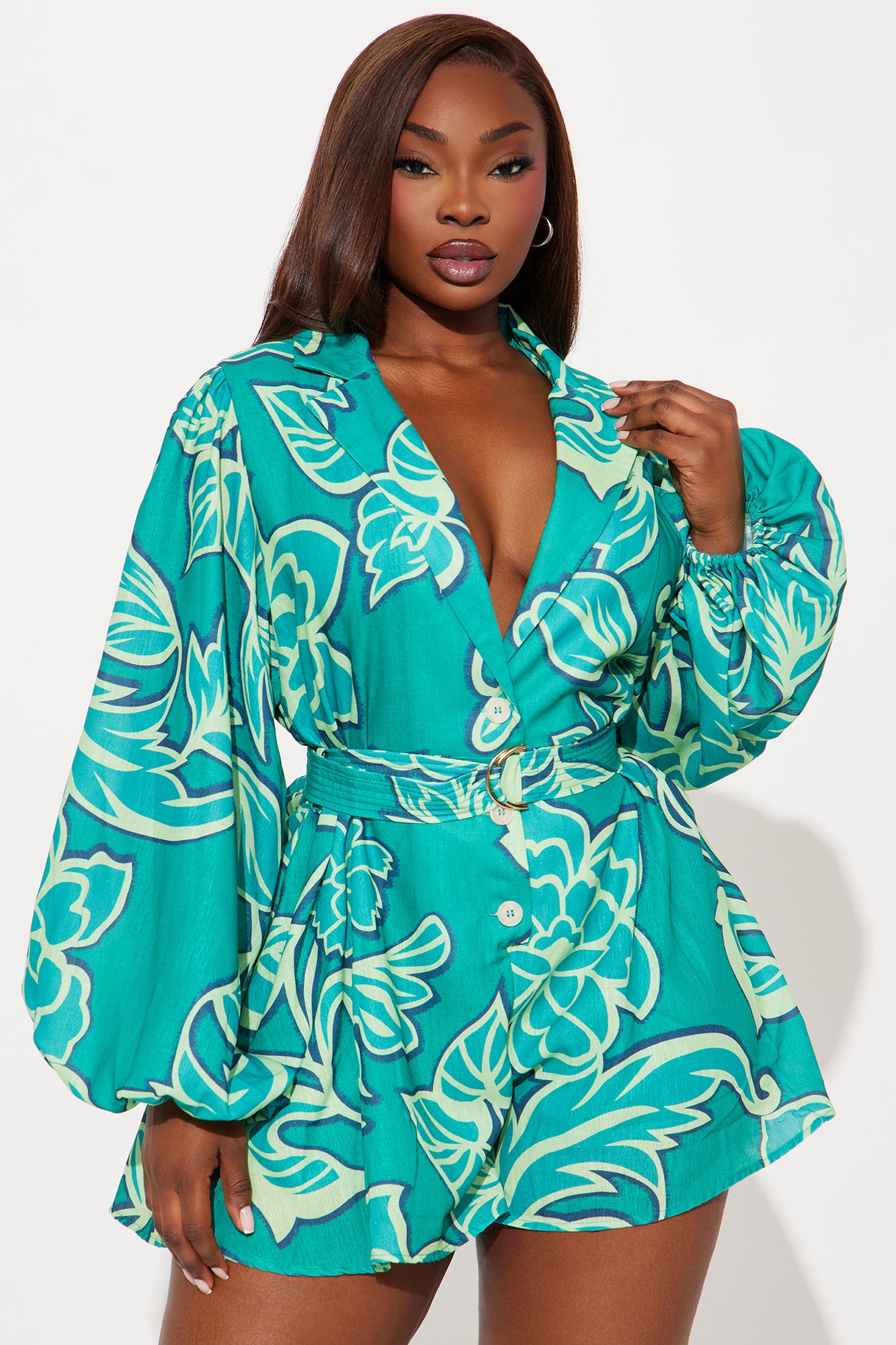 Far Away Belted Romper - Green/combo - Image 5