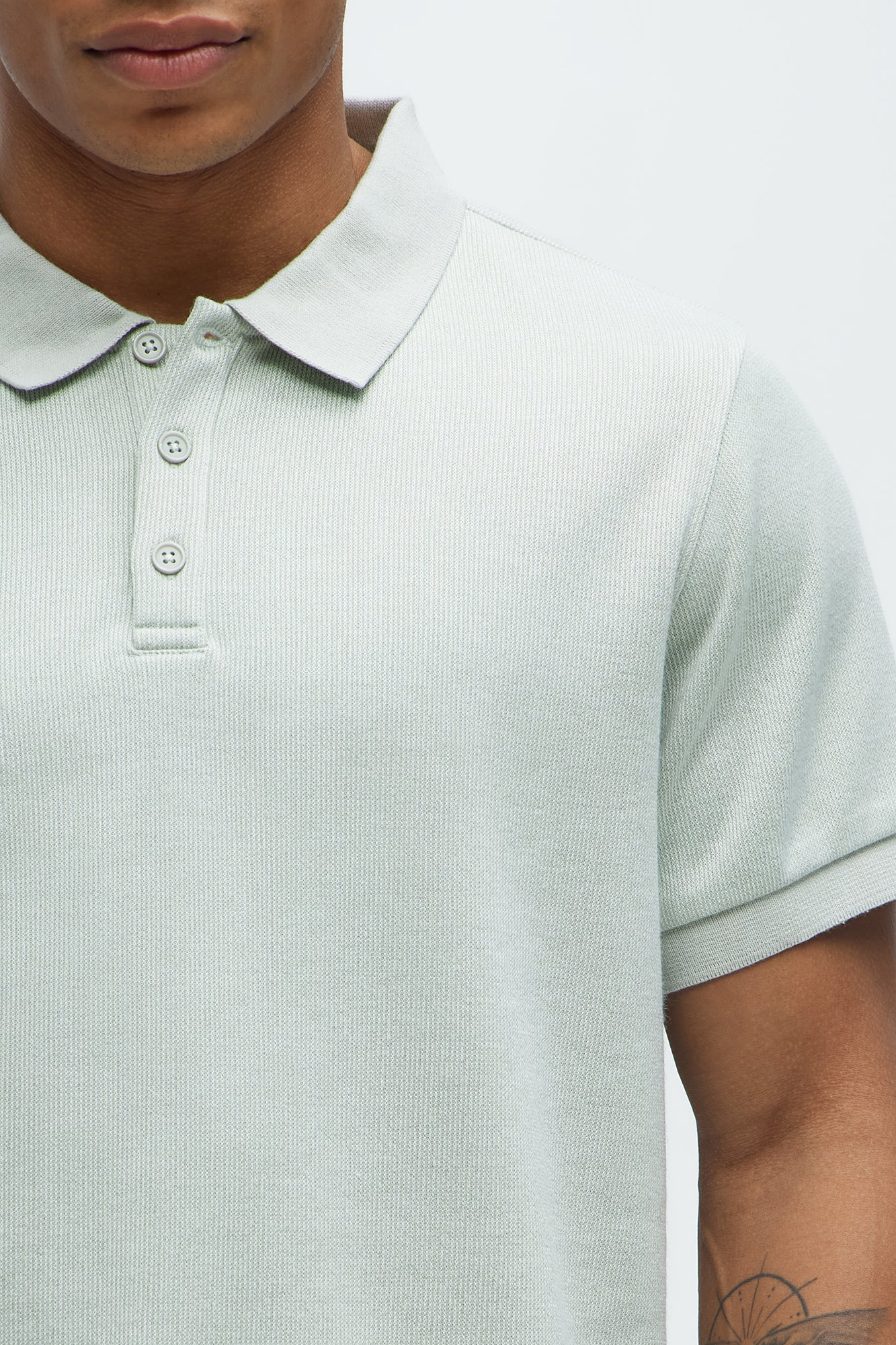 Subtle Stripes Textured Polo - Sage - Image 3