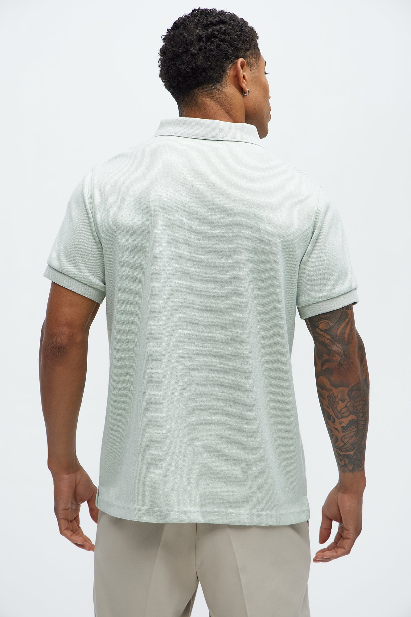 Subtle Stripes Textured Polo - Sage - Image 4