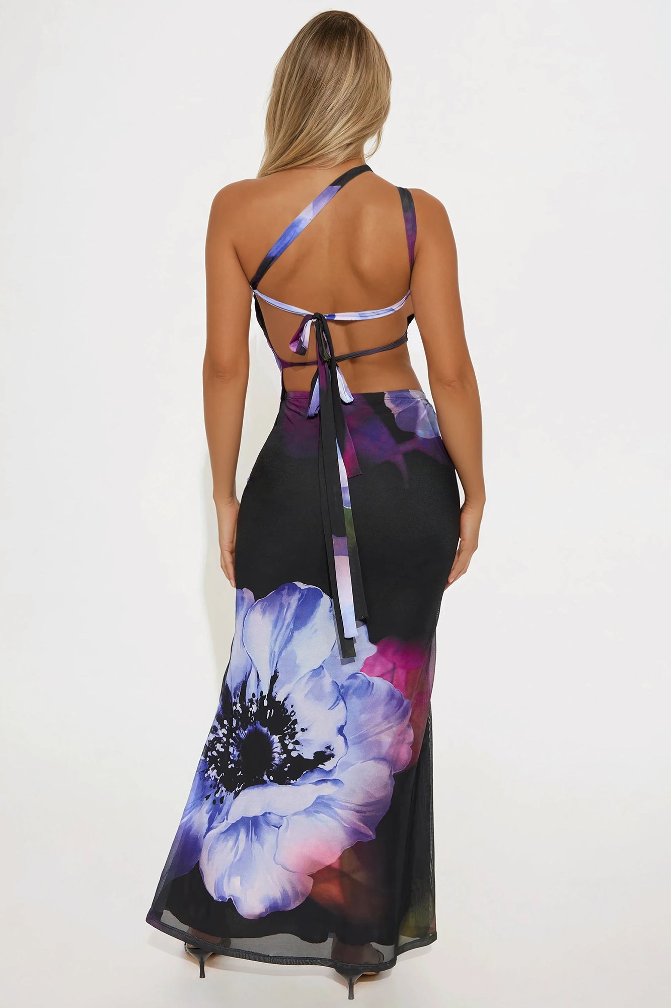 Tropical Getaway Floral Printed Maxi Skirt Set - Black/Purple - Image 3