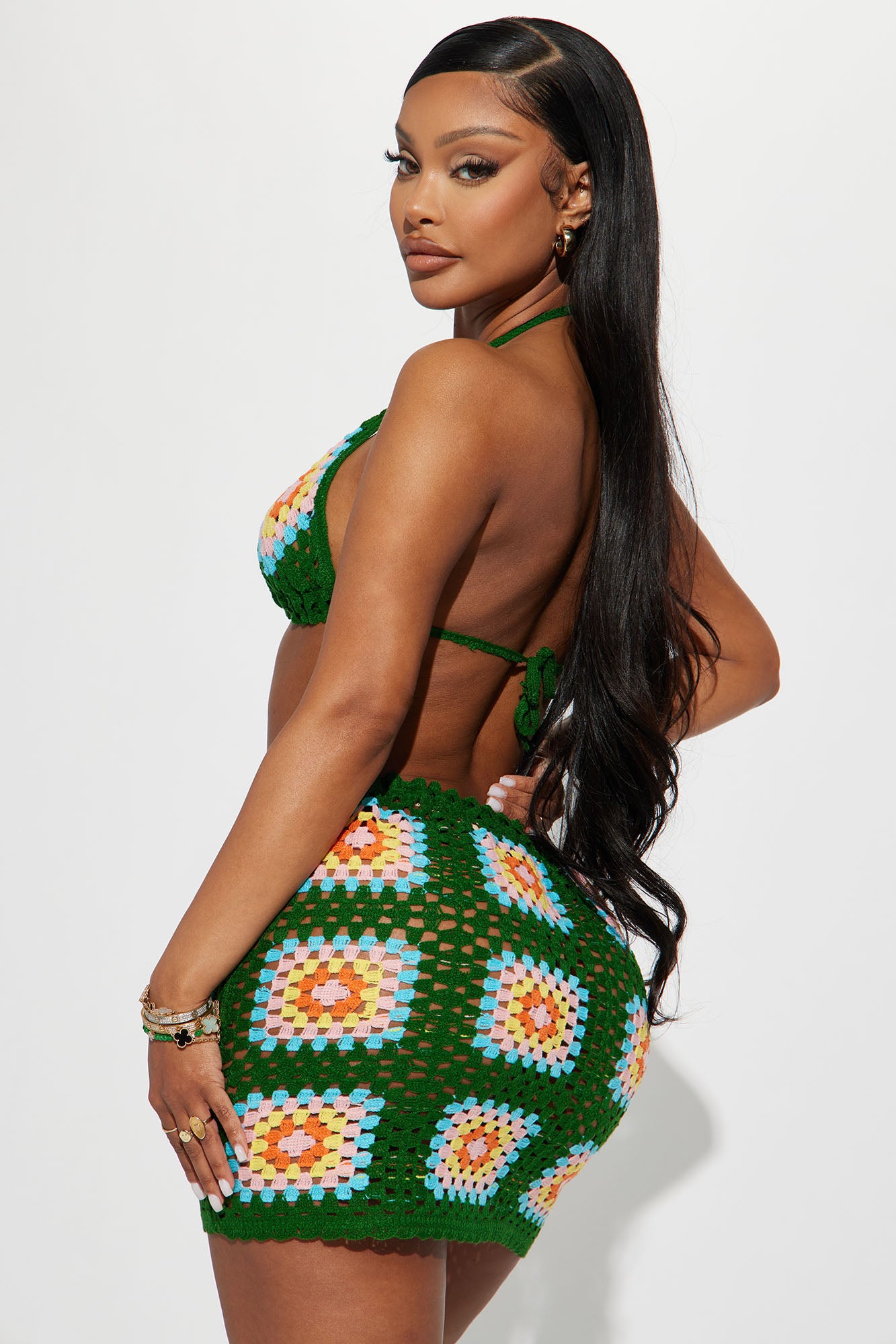 She's Amazing Crochet Skirt Set - Green/combo - Image 3