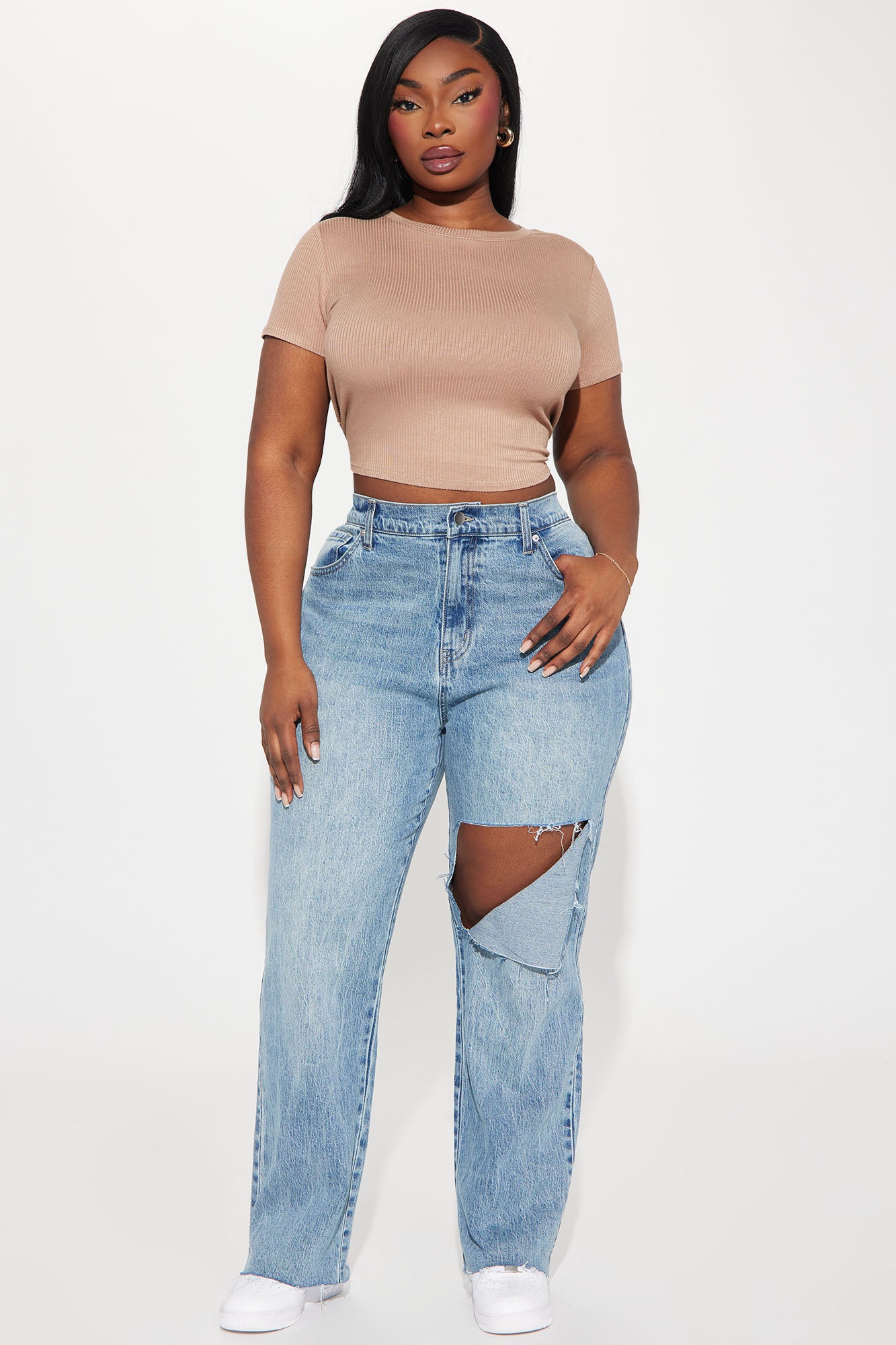 Catching Your Eye Stretch Straight Leg Jeans - Light Wash - Image 5