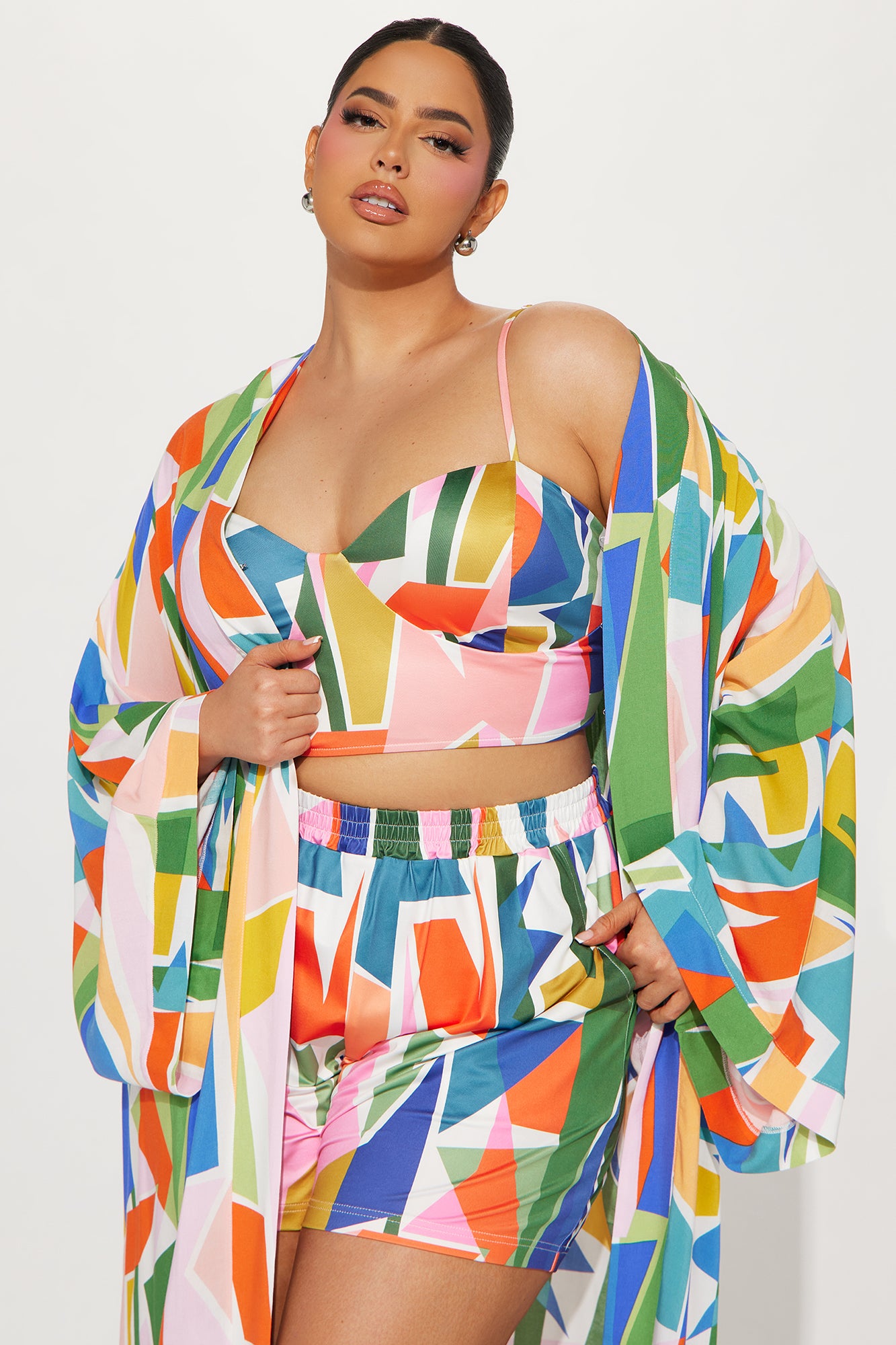 Charli 3 Piece Satin Short Set - Multi Color - Image 6