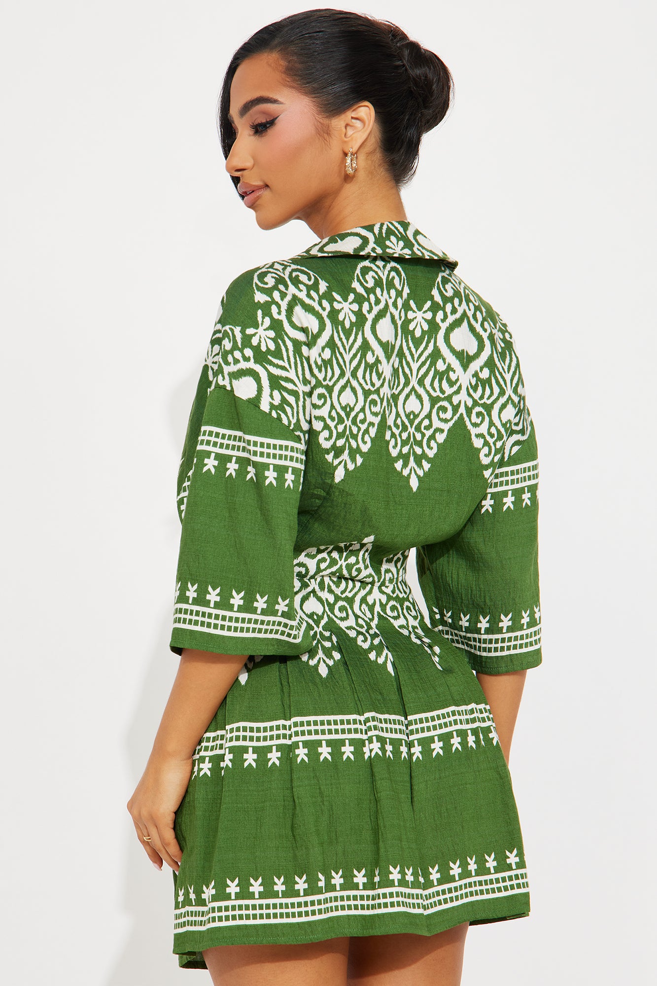 The Christina Linen Skirt Set - Olive/combo - Image 3