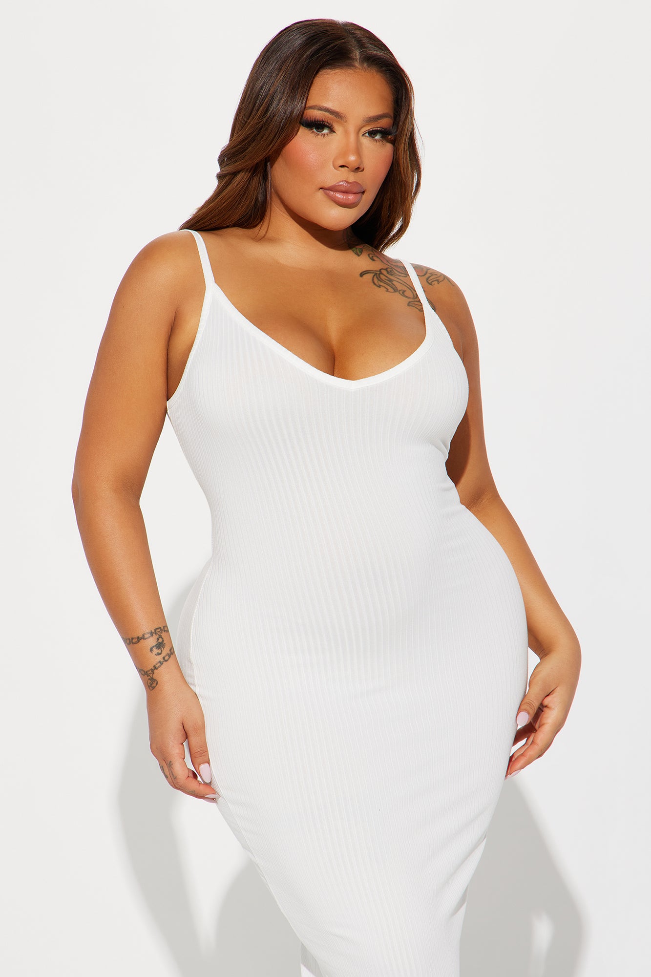 Brenda Ribbed Midi Dress - White - Image 5