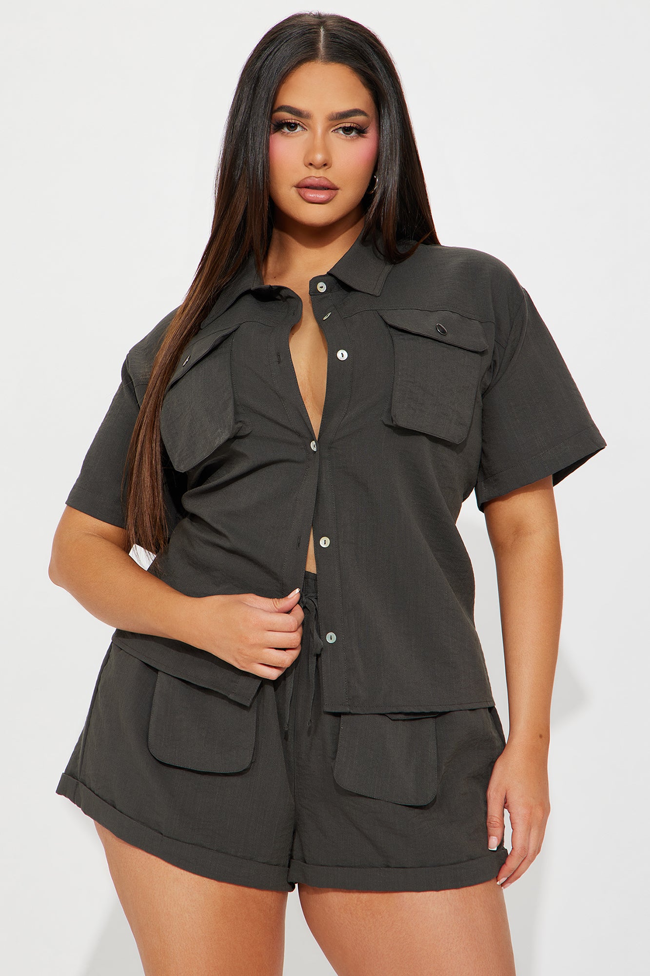 Chloe Cargo Short Set - Charcoal - Image 5