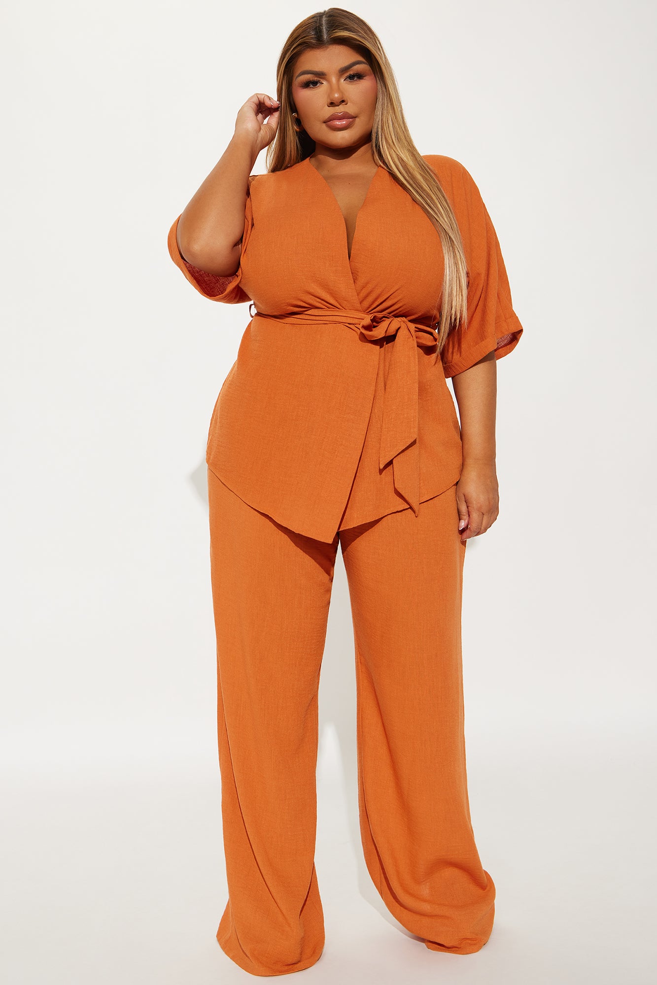Perfect Getaway Linen Pant Set - Rust - Image 4