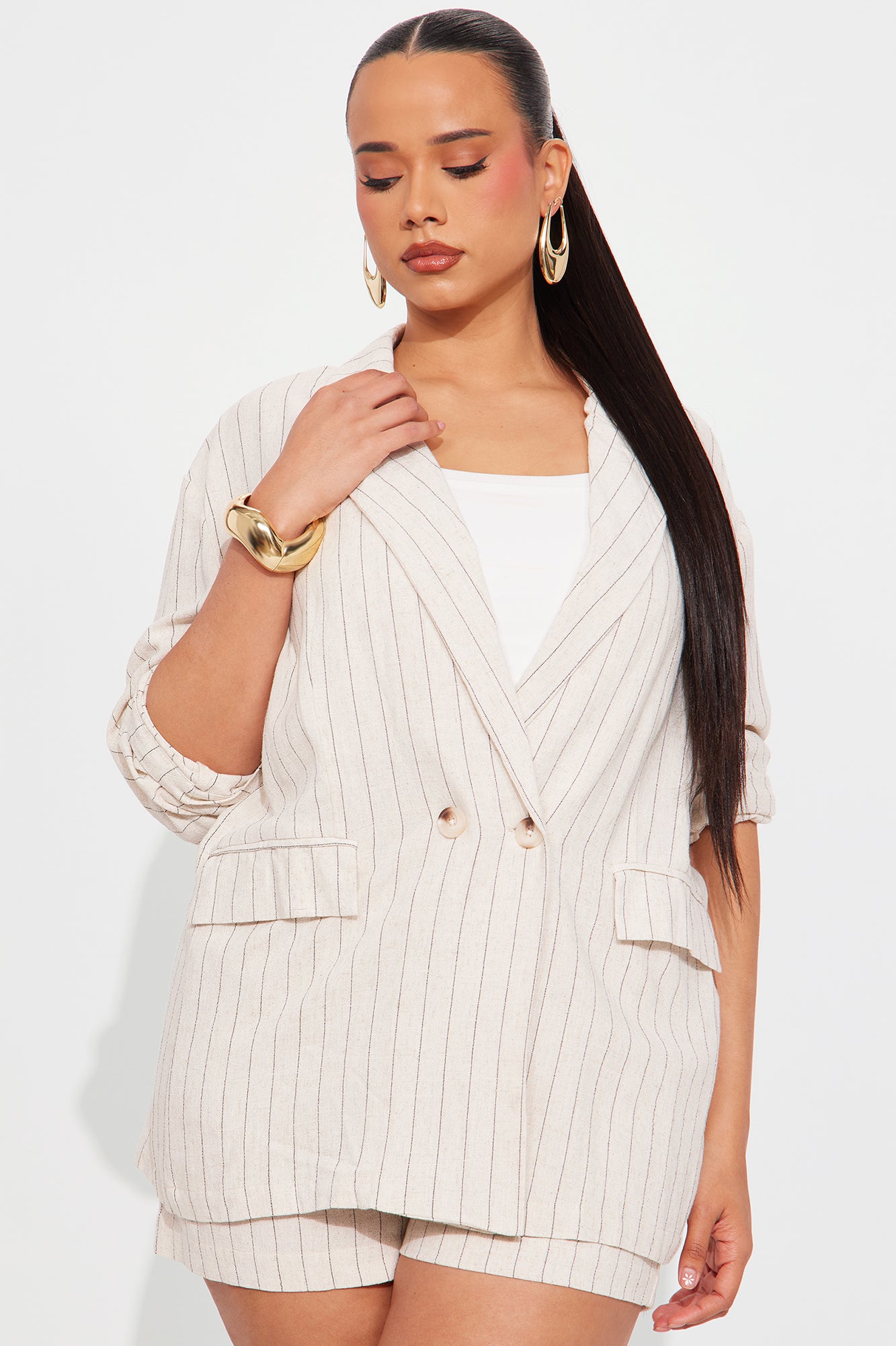 Monterey Linen Blazer Short Set - Natural/Combo - Image 4