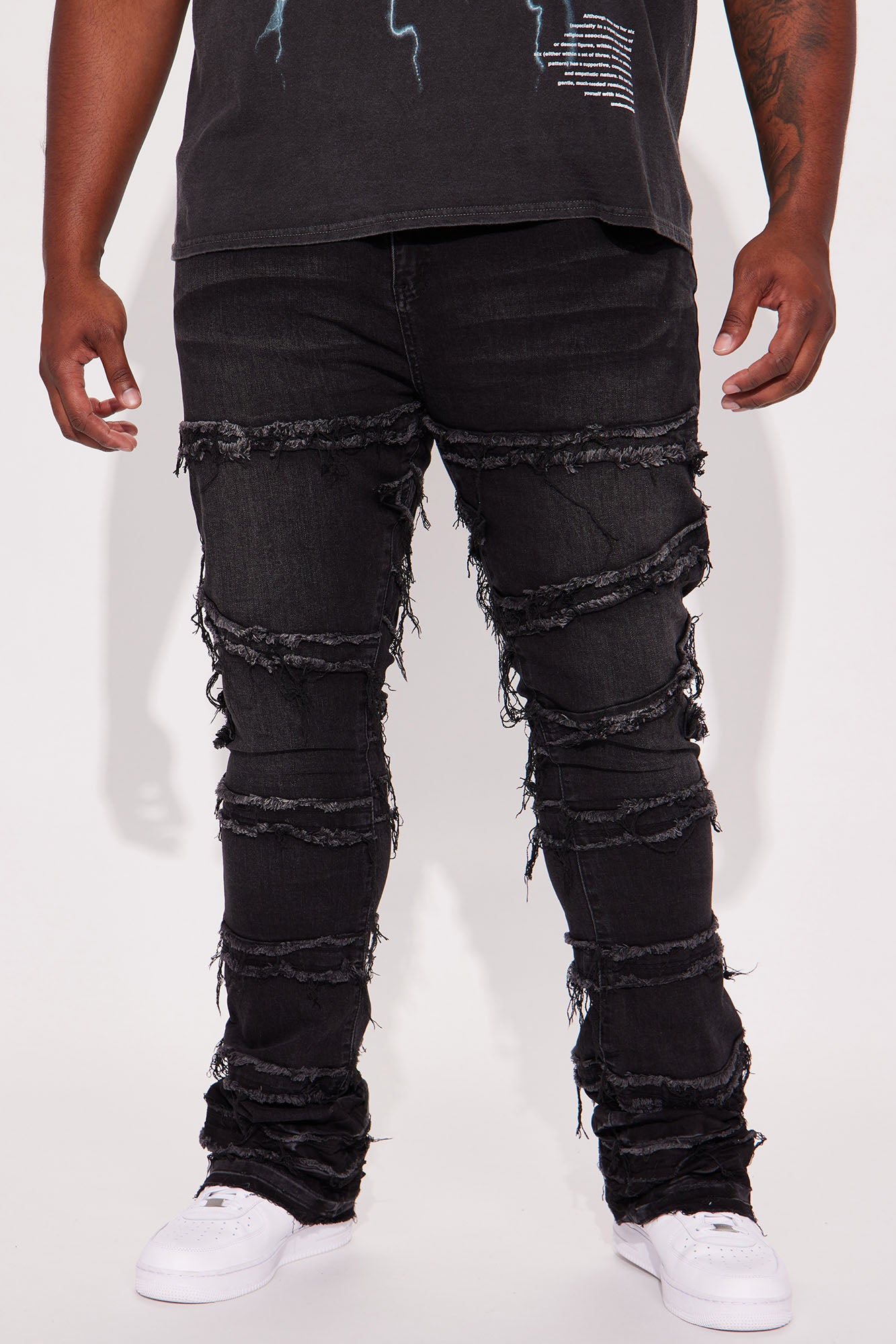 About Fray Stacked Skinny Flare Jeans - Black Wash - Image 5
