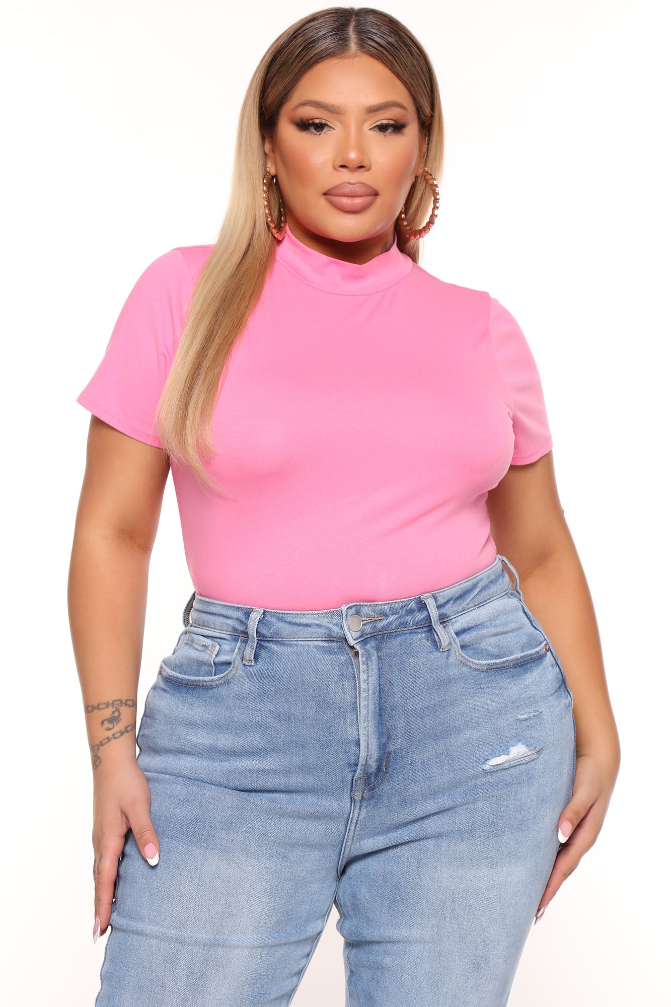 Basic Mock Neck Bodysuit - Bubblegum Pink - Image 8