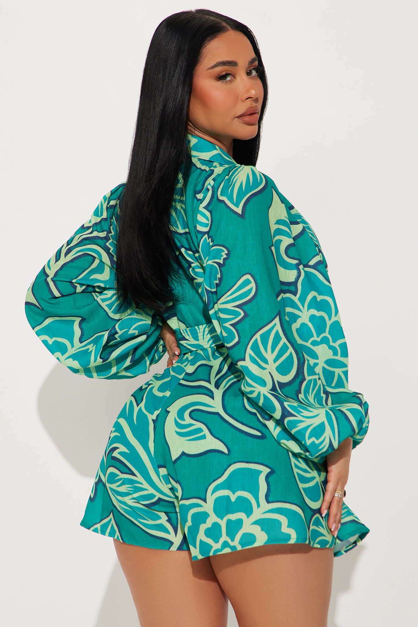 Far Away Belted Romper - Green/combo - Image 3