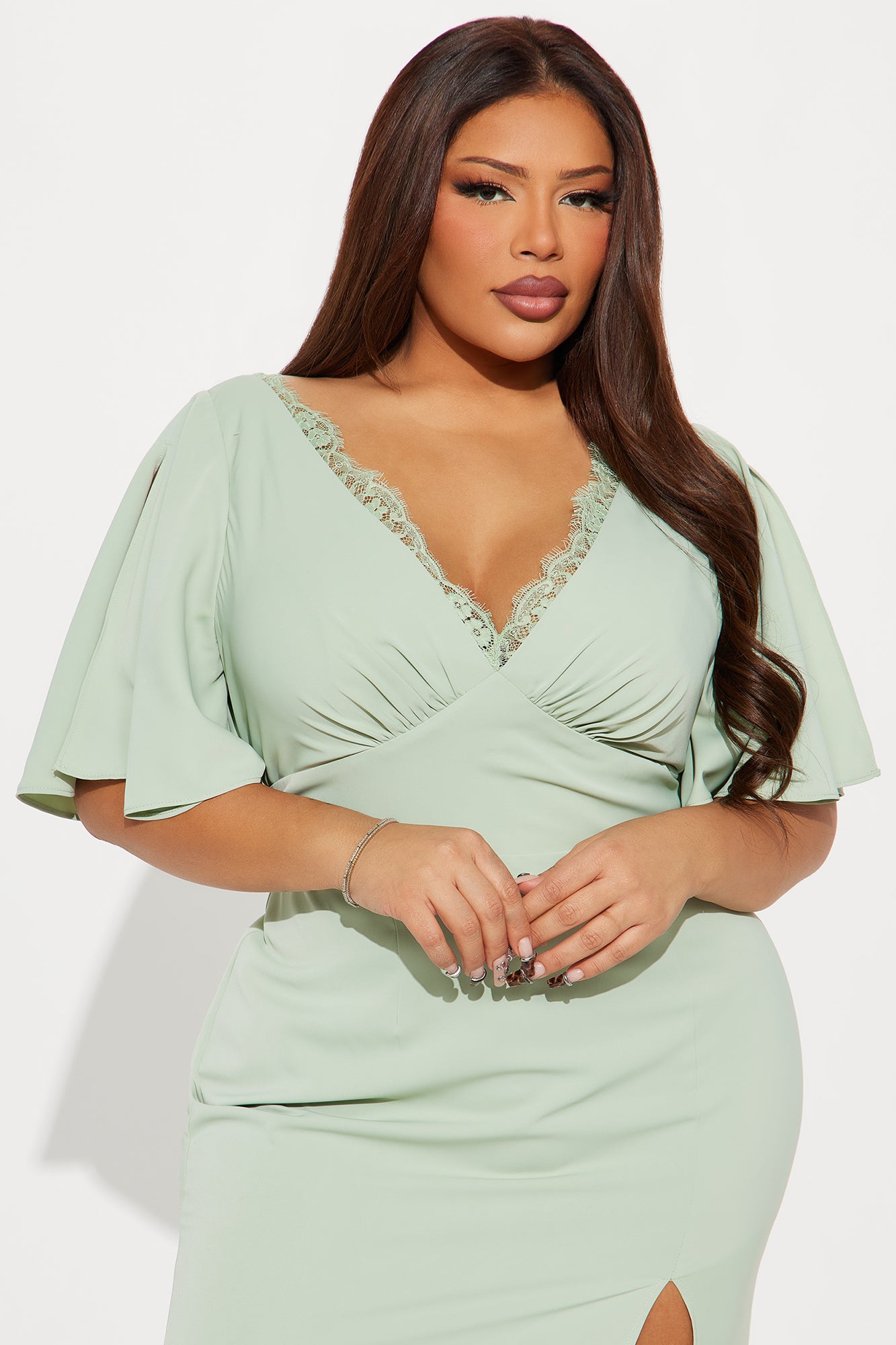 Abigail Satin Maxi Dress - Sage - Image 5