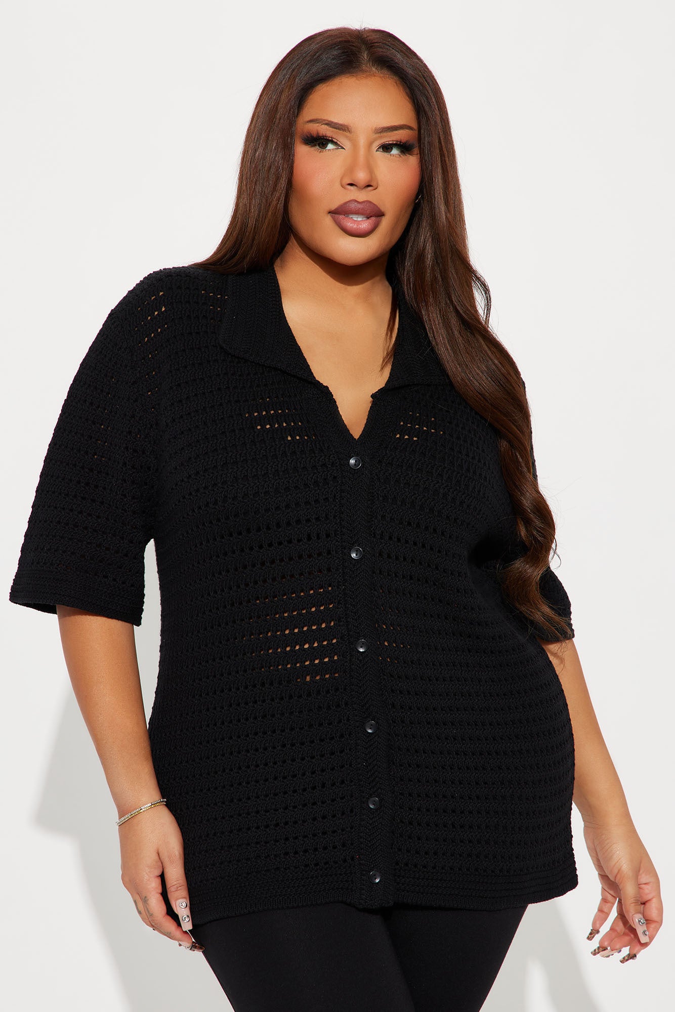 Drinks In Hand Crochet Shirt - Black - Image 6