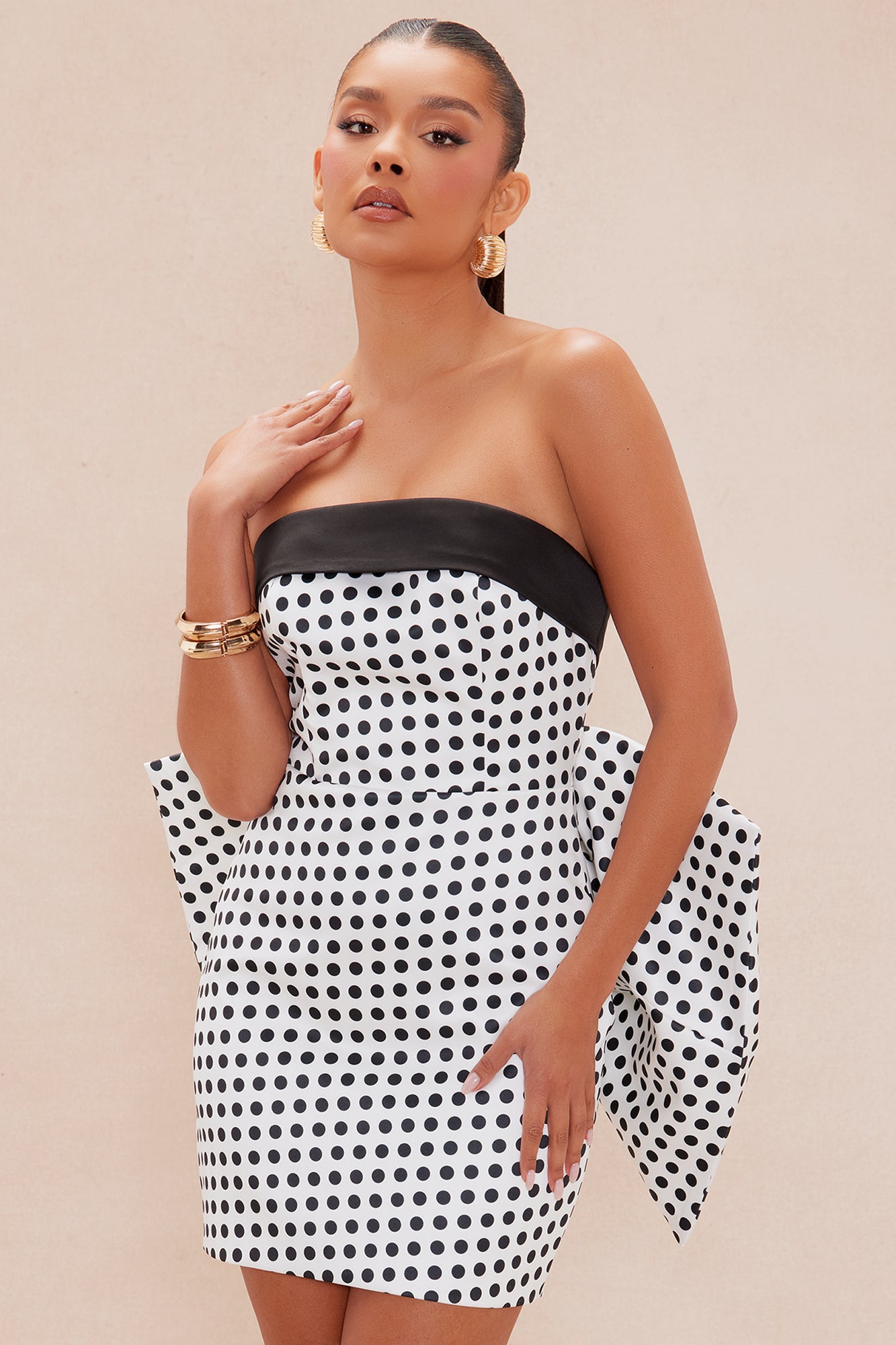 Adabelle Satin Mini Dress - White/Black - Image 3
