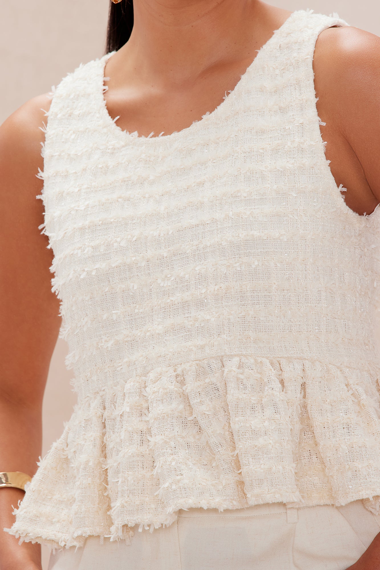 Alessandra Tweed Top - Cream - Image 3
