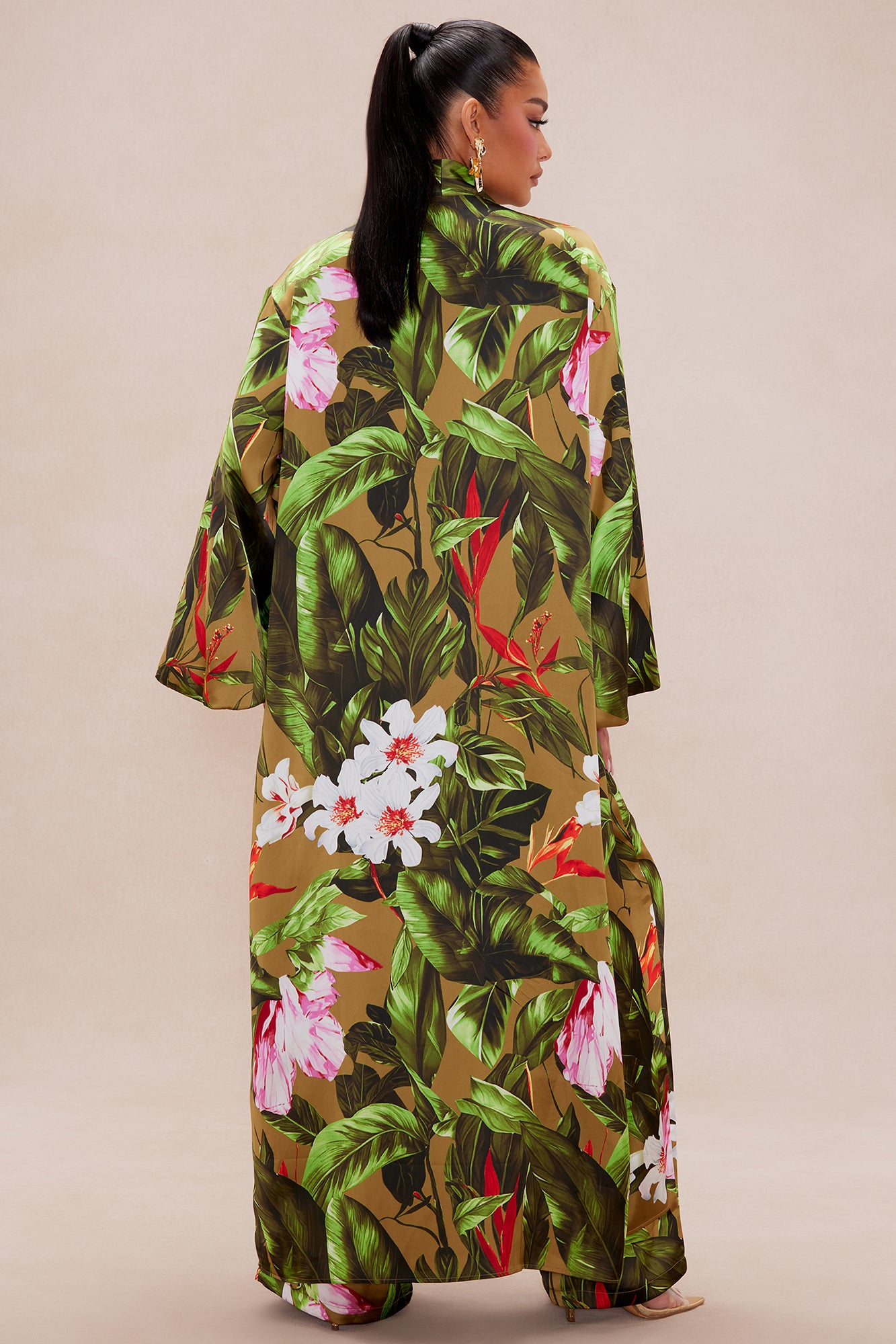 Amazonian Satin Kimono Pant Set - Green/combo - Image 4