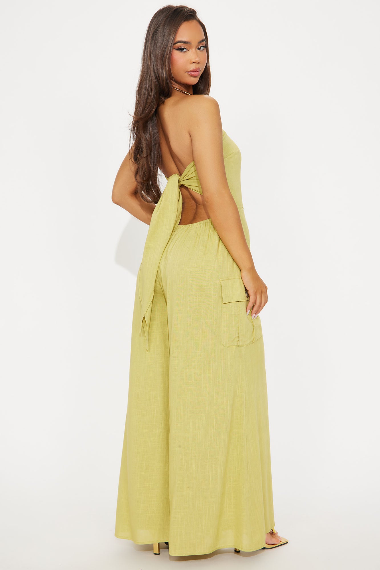 Sasha Linen Jumpsuit - Chartreuse - Image 3