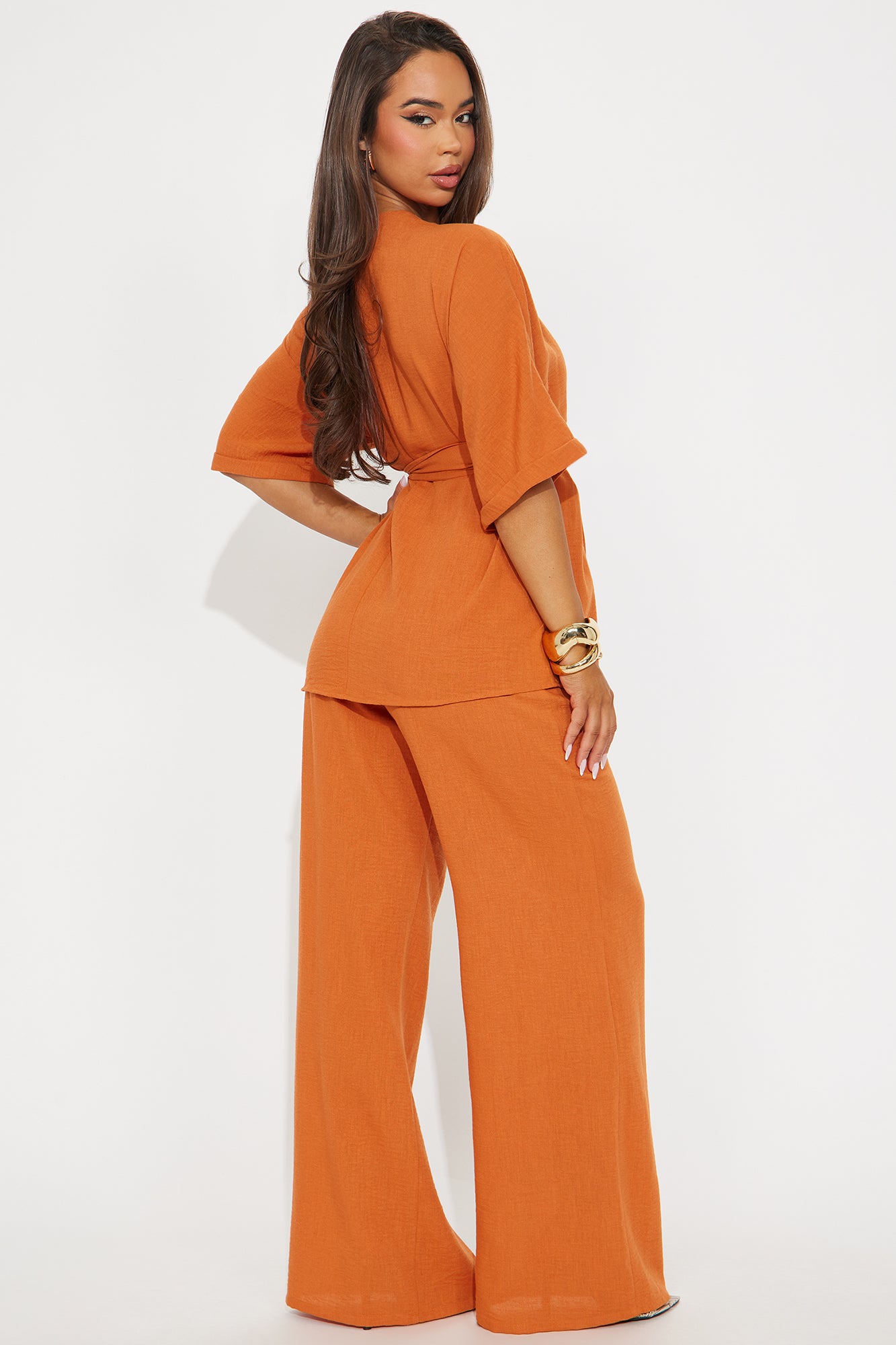 Perfect Getaway Linen Pant Set - Rust - Image 3