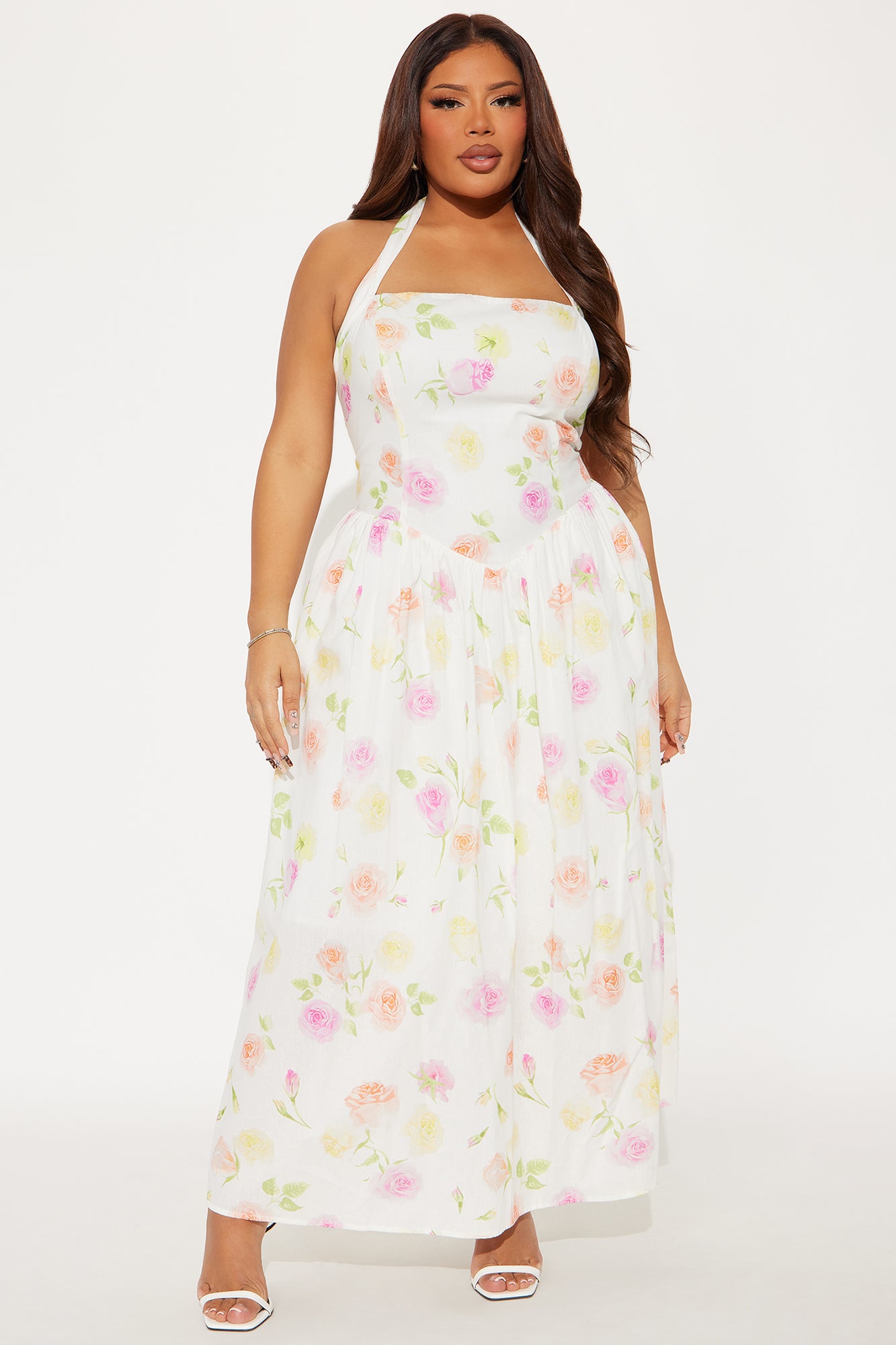 Adelia Floral Halter Midi Dress - White/combo - Image 4