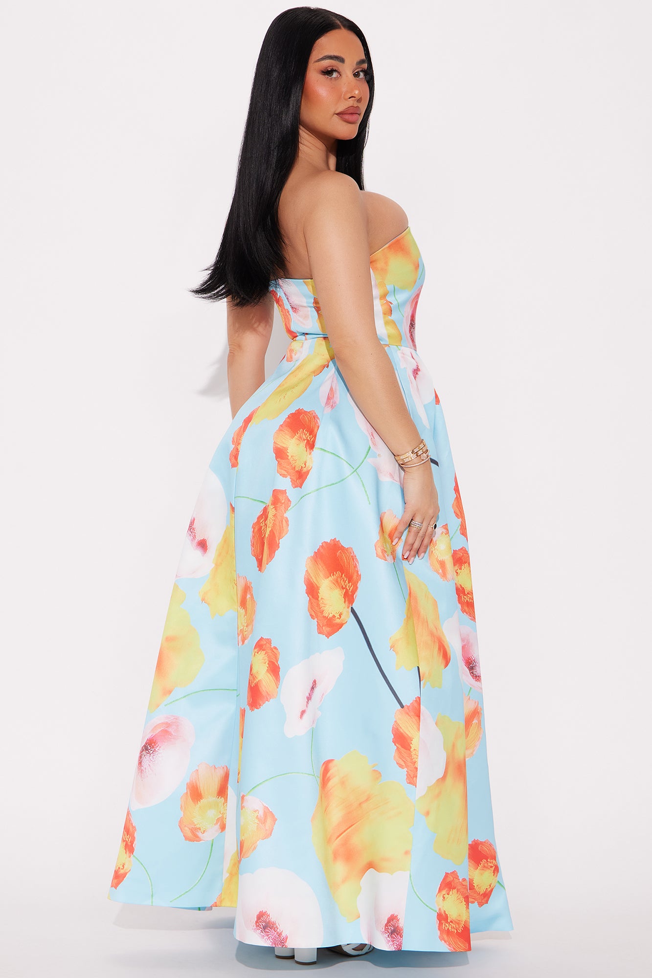 Stephanie Floral A Line Maxi Dress - Blue/combo - Image 3