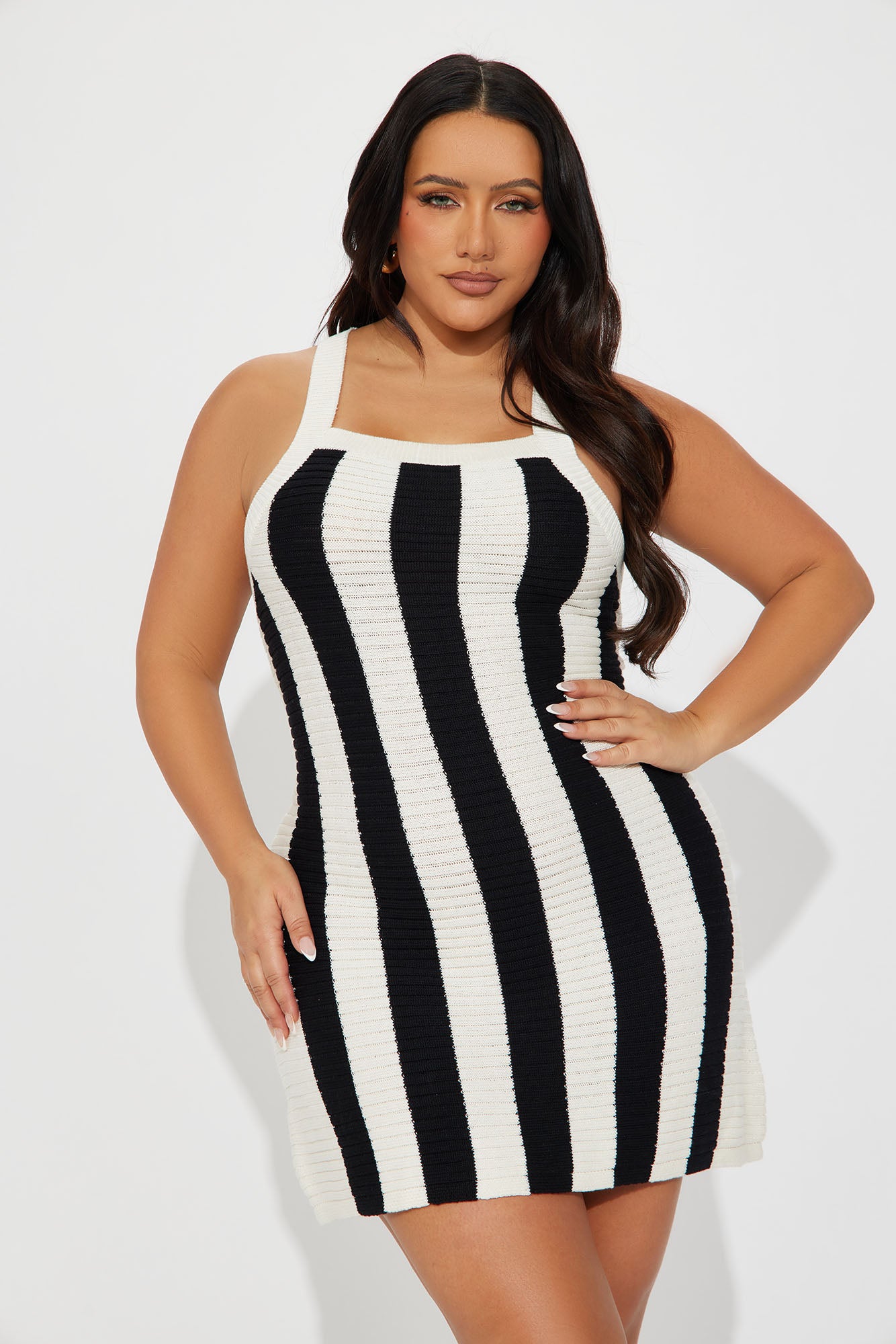 Jenna Striped Crochet Mini Dress - Black/White - Image 4