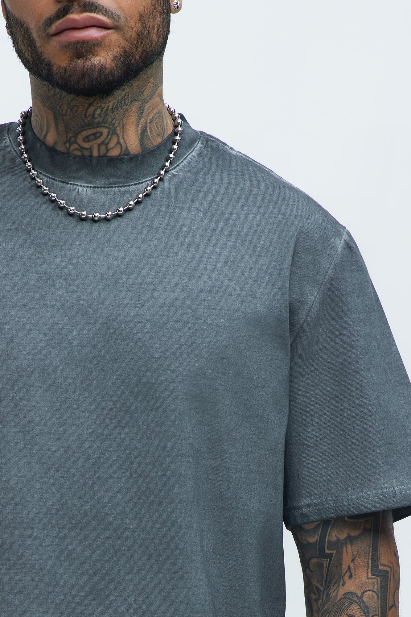 Tinted Wash Oversized Heavyweight Short Sleeve Tee - Grey - Image 3
