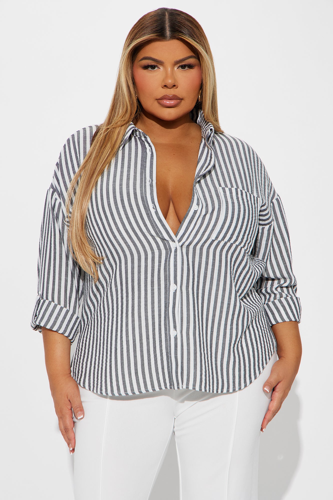 Sacha Striped Linen Shirt - White/Black - Image 4