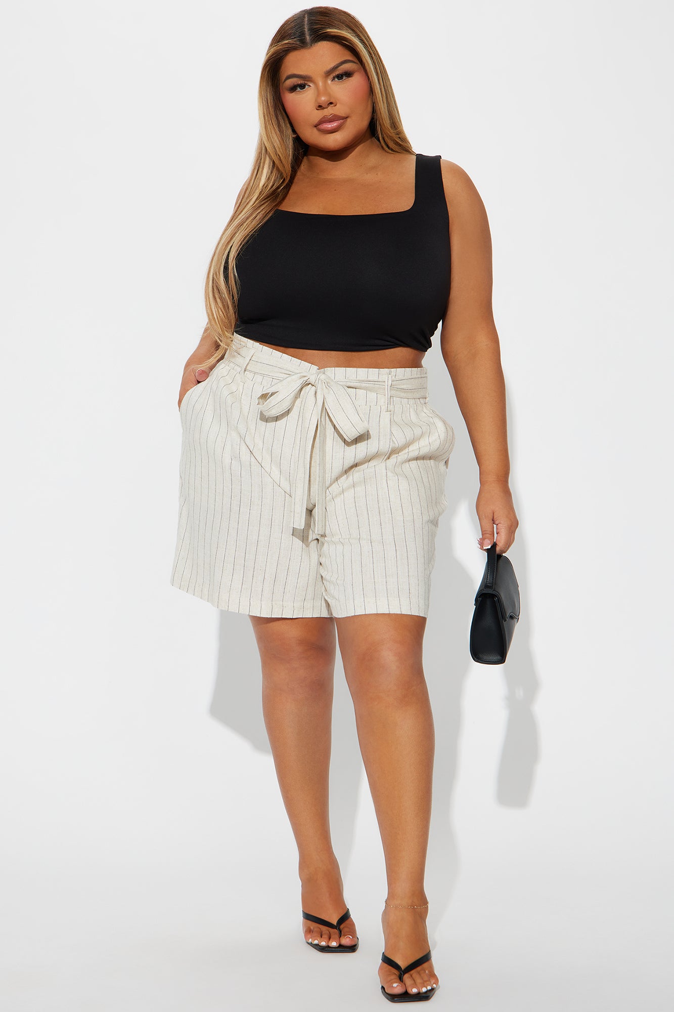 On Silent Mode Pinstripe Linen Short - Taupe - Image 4