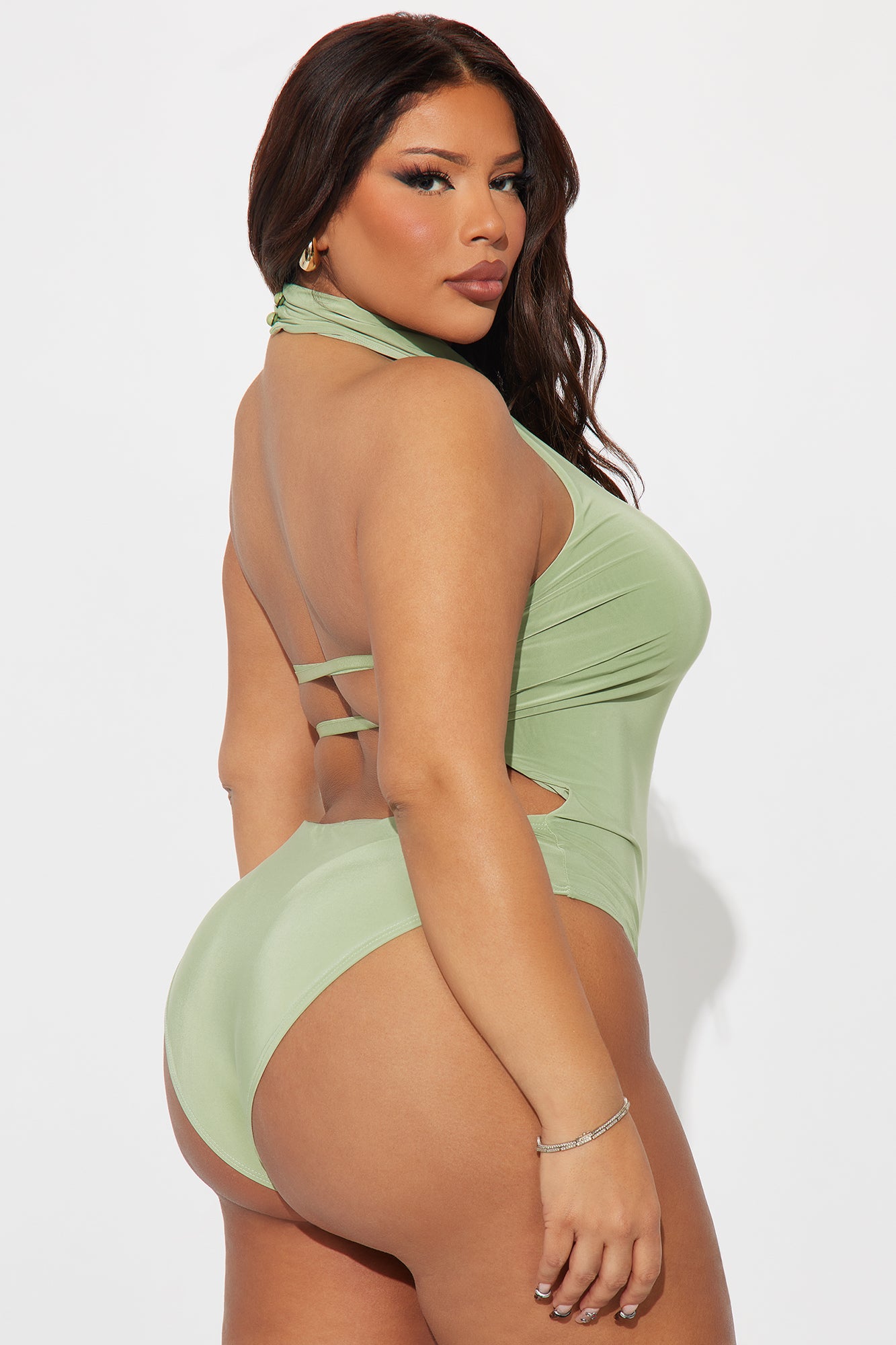Trista Mock Neck Halter Bodysuit - Sage - Image 8
