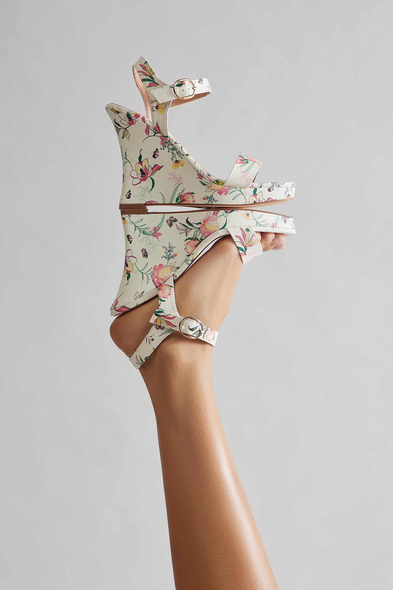 Daily Faux Leather Ankle Strap Wedges - White/combo - Image 4