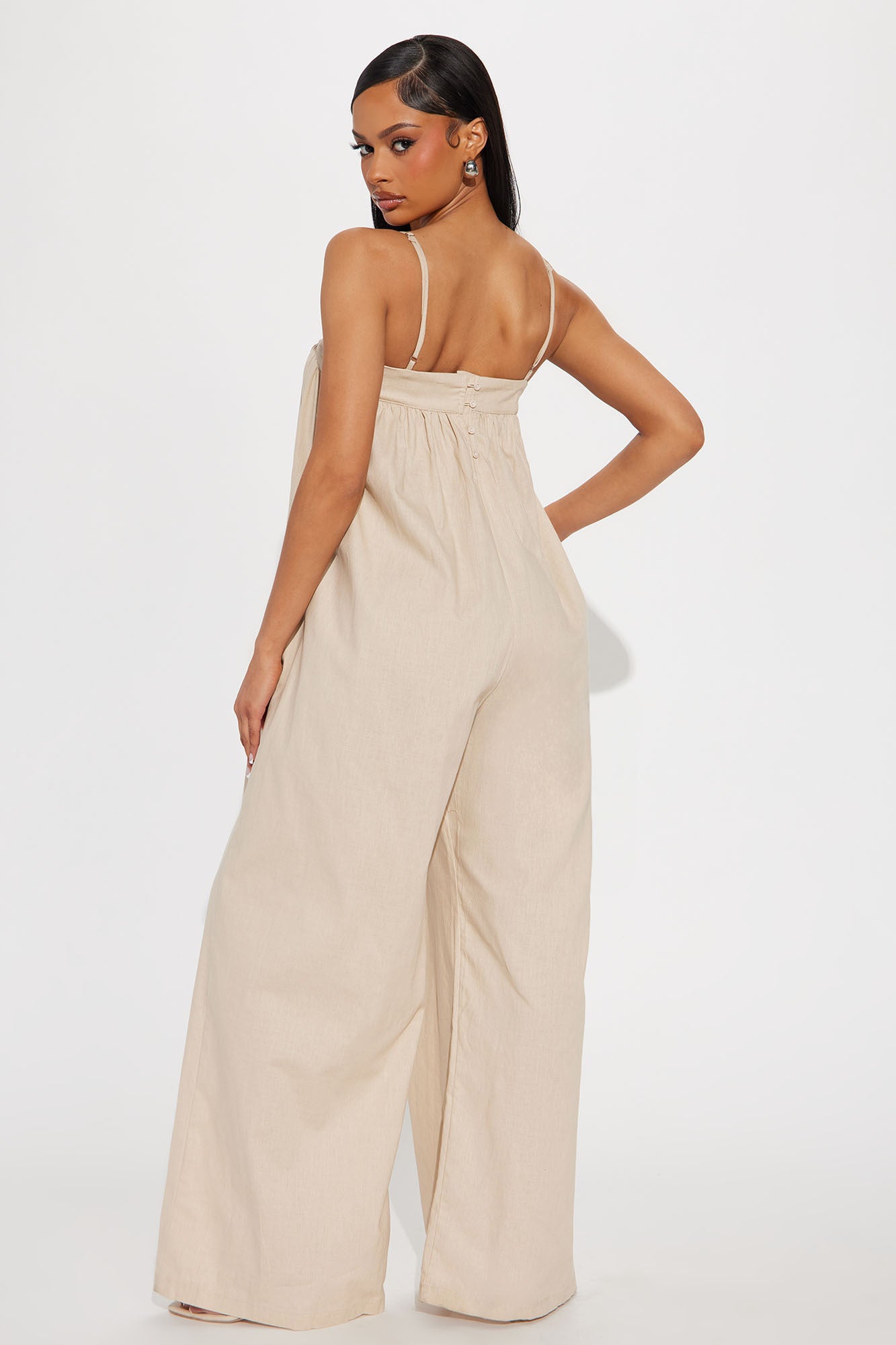 Walk On The Beach Linen Jumpsuit - Beige - Image 3