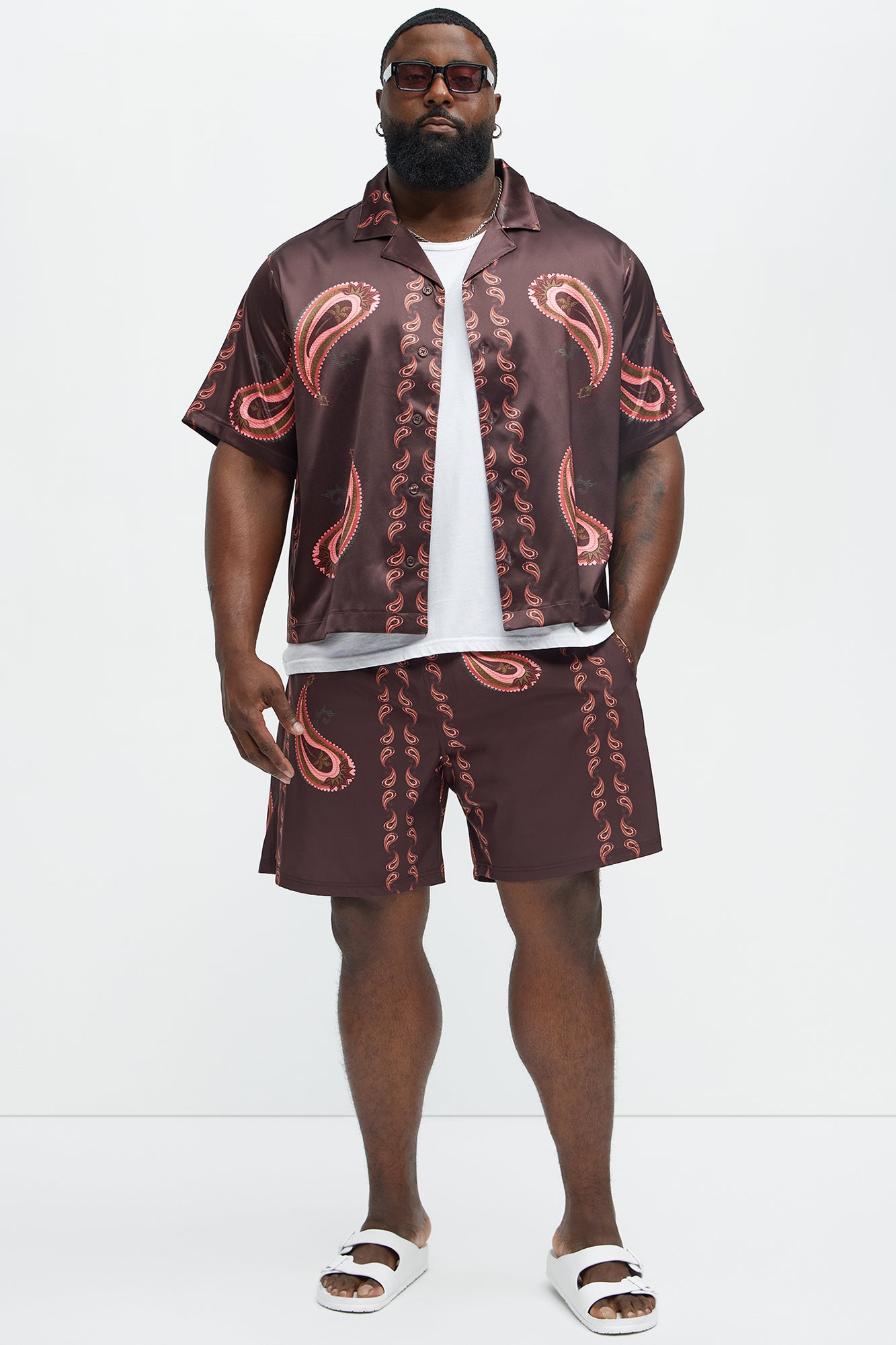 Palm Paisley Print Swim Classic Trunk - Burgundy - Image 5