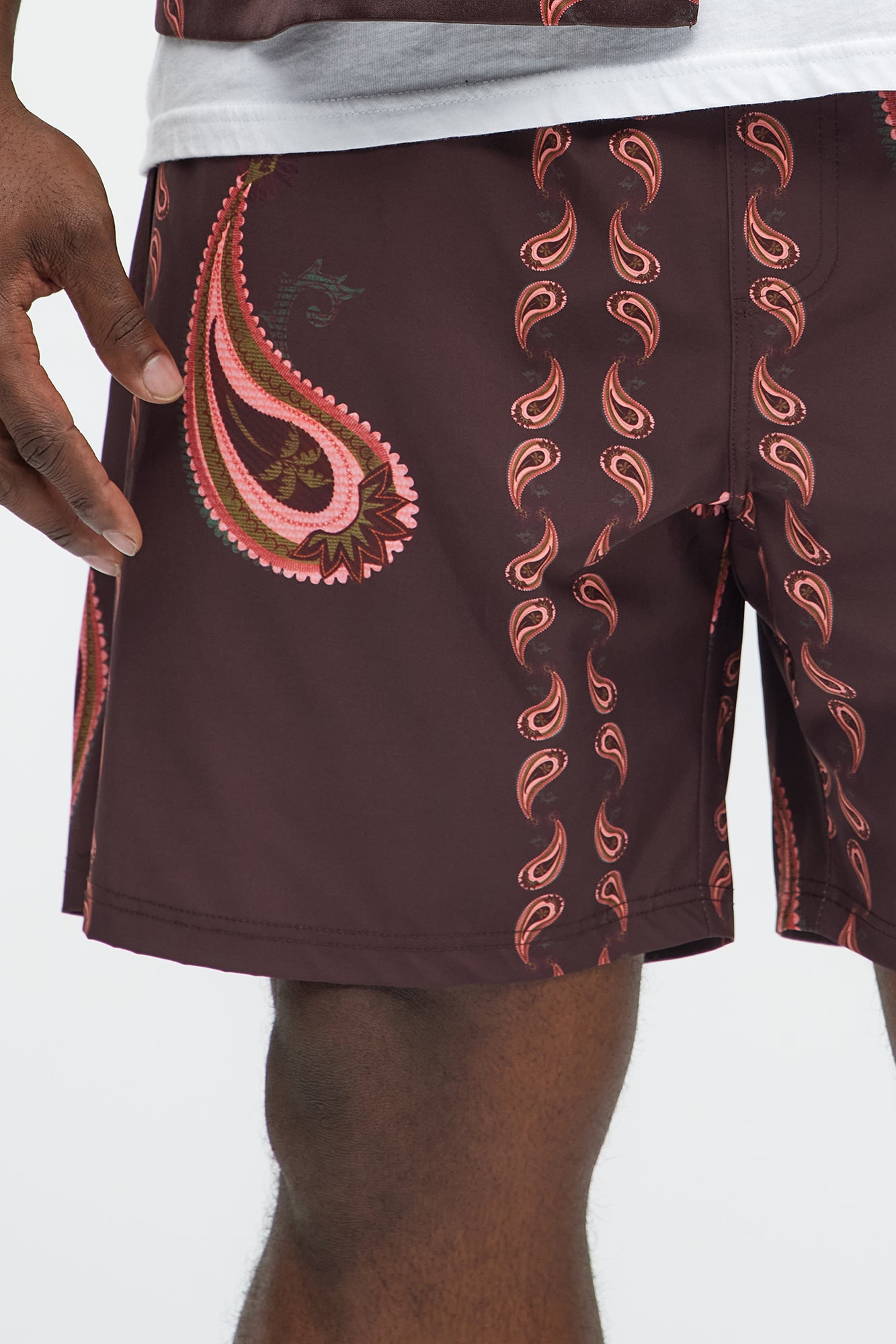 Palm Paisley Print Swim Classic Trunk - Burgundy - Image 7