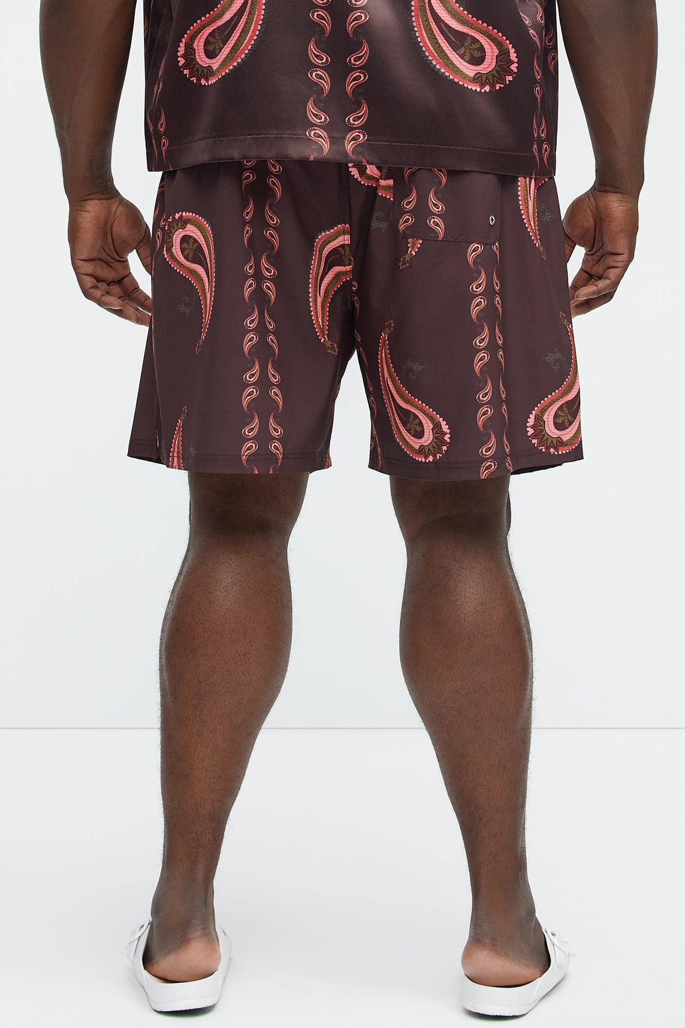 Palm Paisley Print Swim Classic Trunk - Burgundy - Image 8