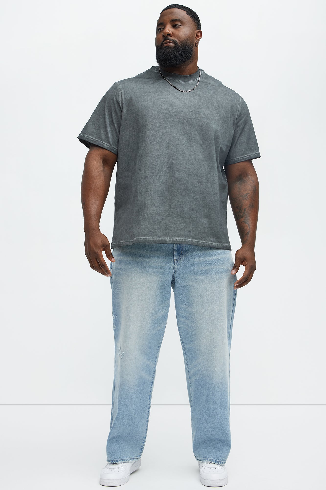 Tinted Wash Oversized Heavyweight Short Sleeve Tee - Grey - Image 6