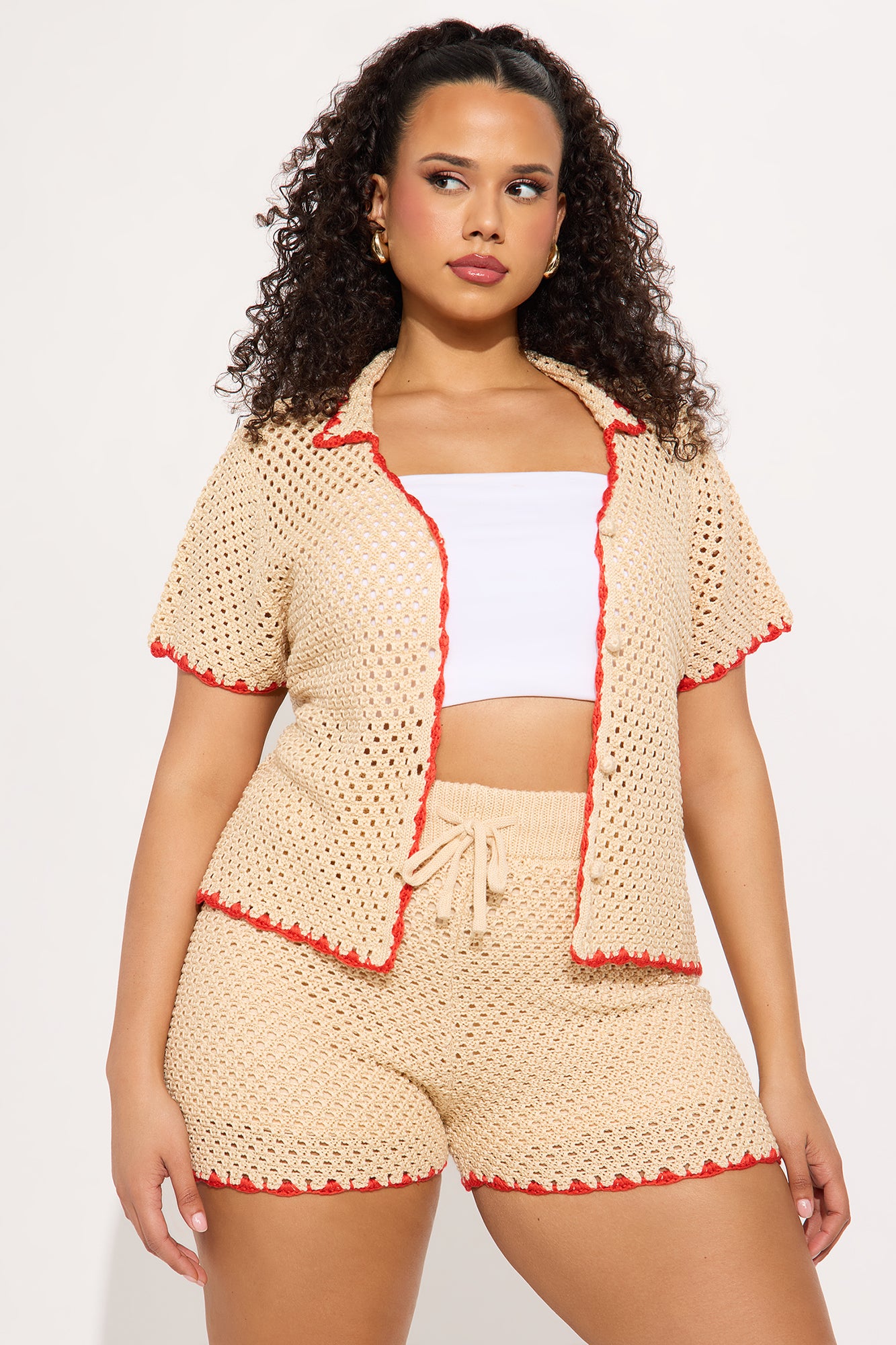 Fresh Breeze Crochet Short Set - Red/combo - Image 4