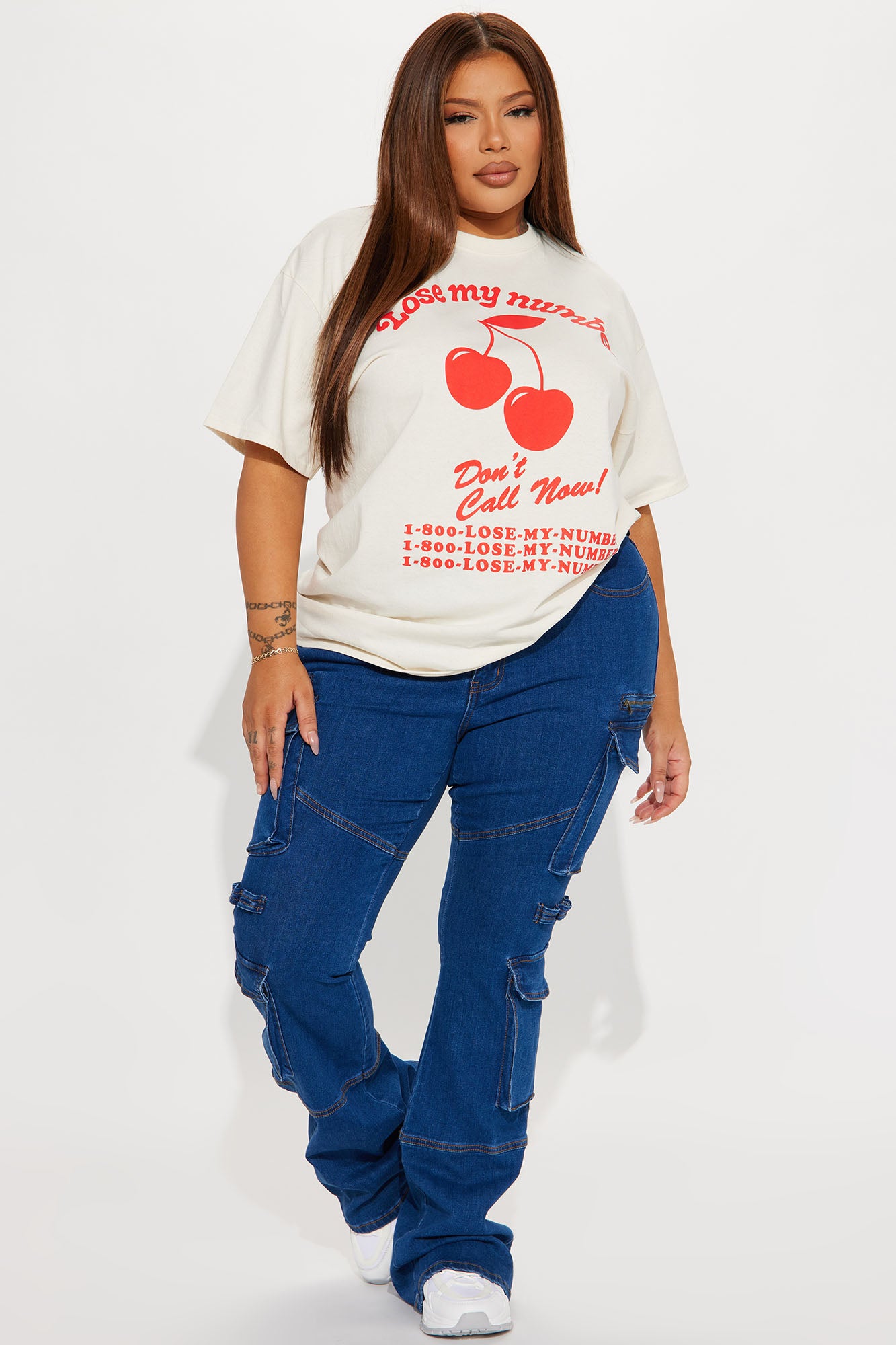 Warning You Mid Rise Stretch Flare Cargo Jean - Dark Wash - Image 5