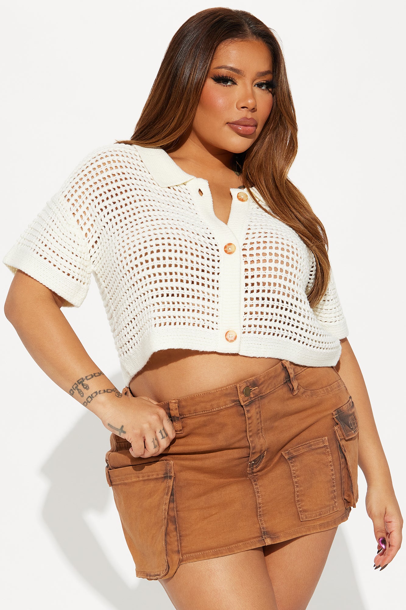 Beach Vibe Crochet Sweater Top - Ivory - Image 4