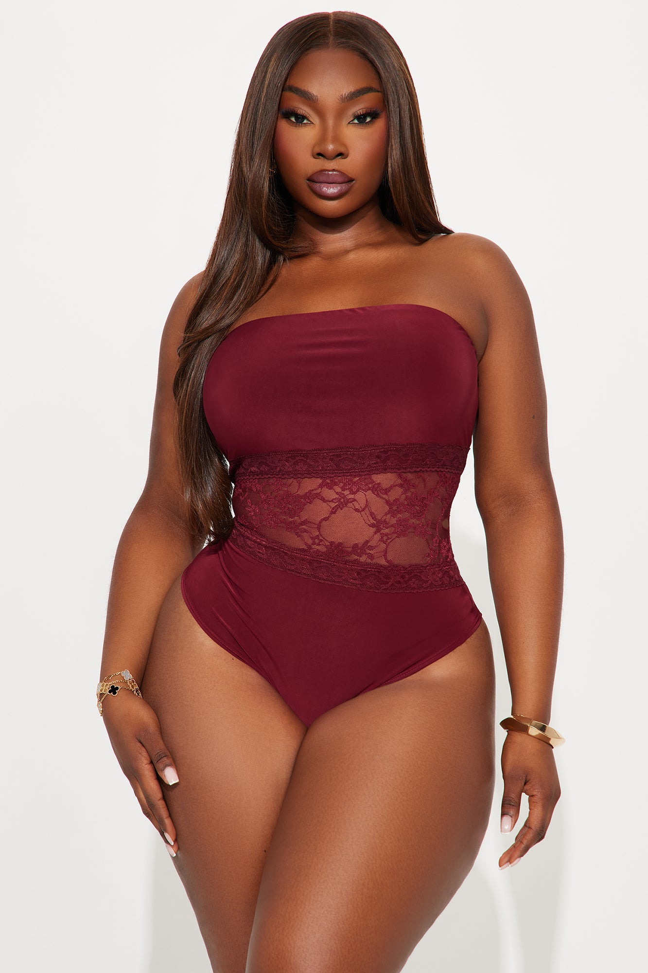 My Passion Strapless Lace Cut Out Bodysuit - Burgundy - Image 5