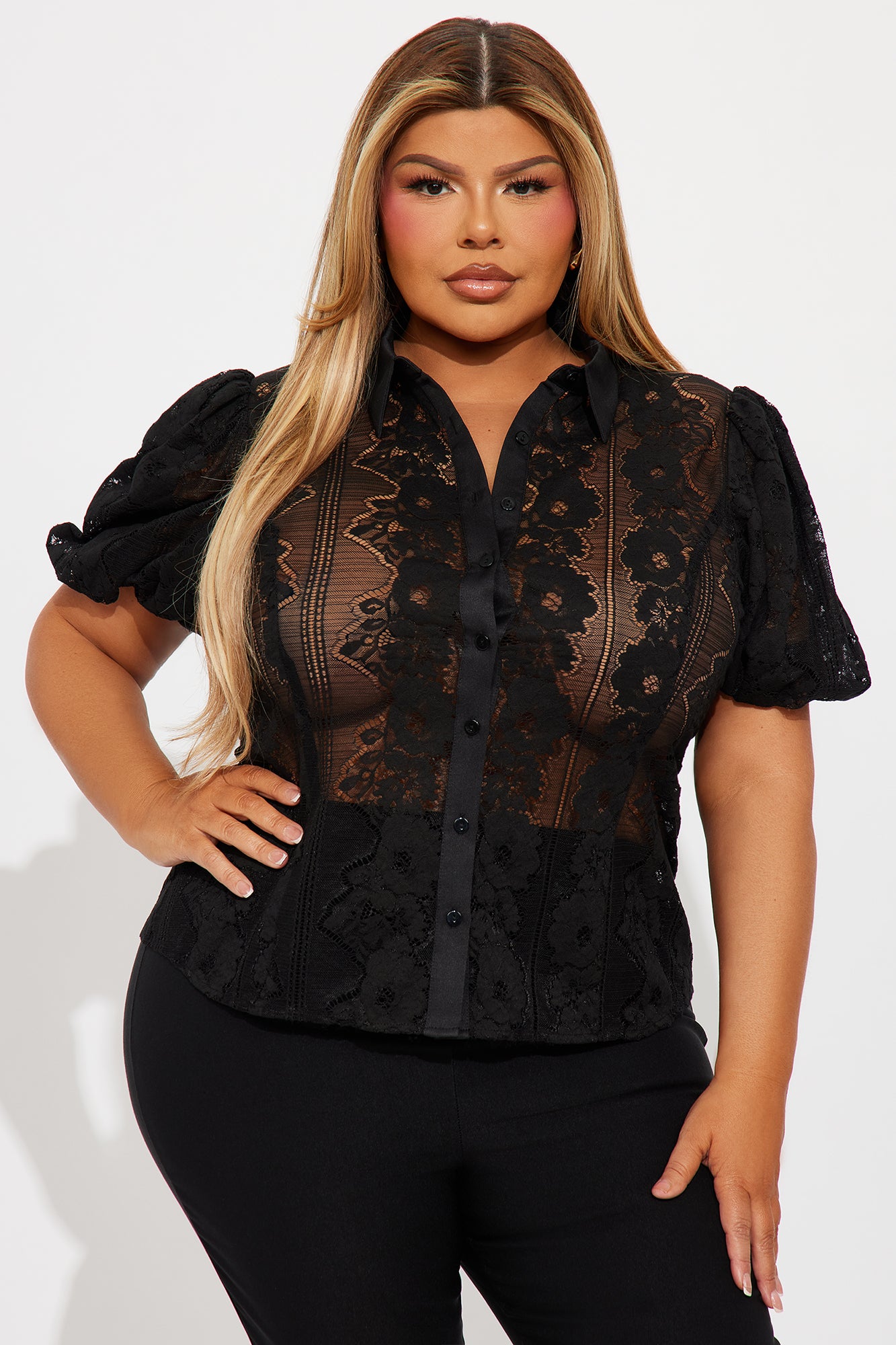 Arissa Floral Lace Shirt - Black - Image 4