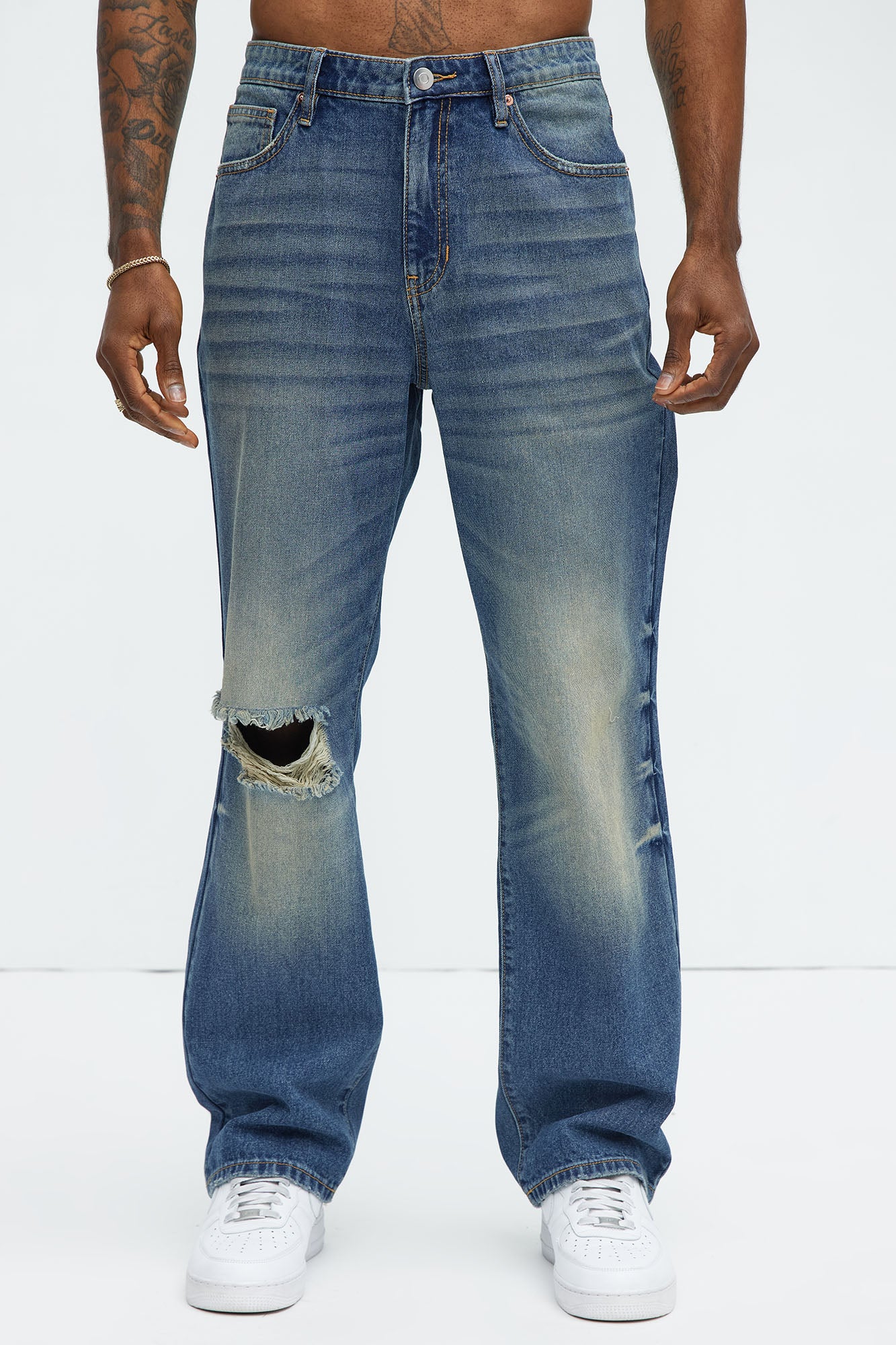 Rocky Distressed Straight Jeans - Vintage Blue Wash - Image 3