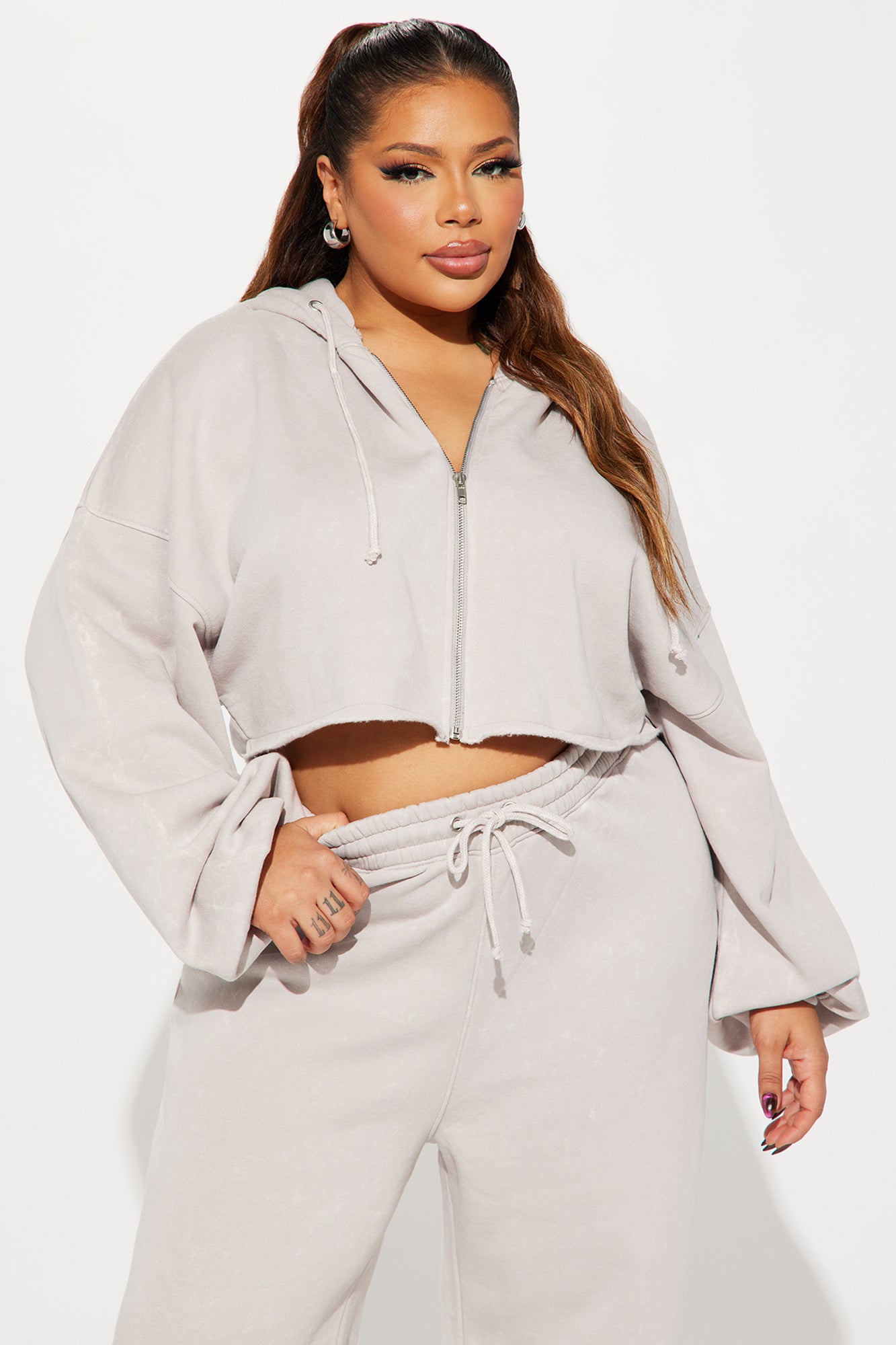 On The Go Fleece Pant Set - Taupe - Image 7