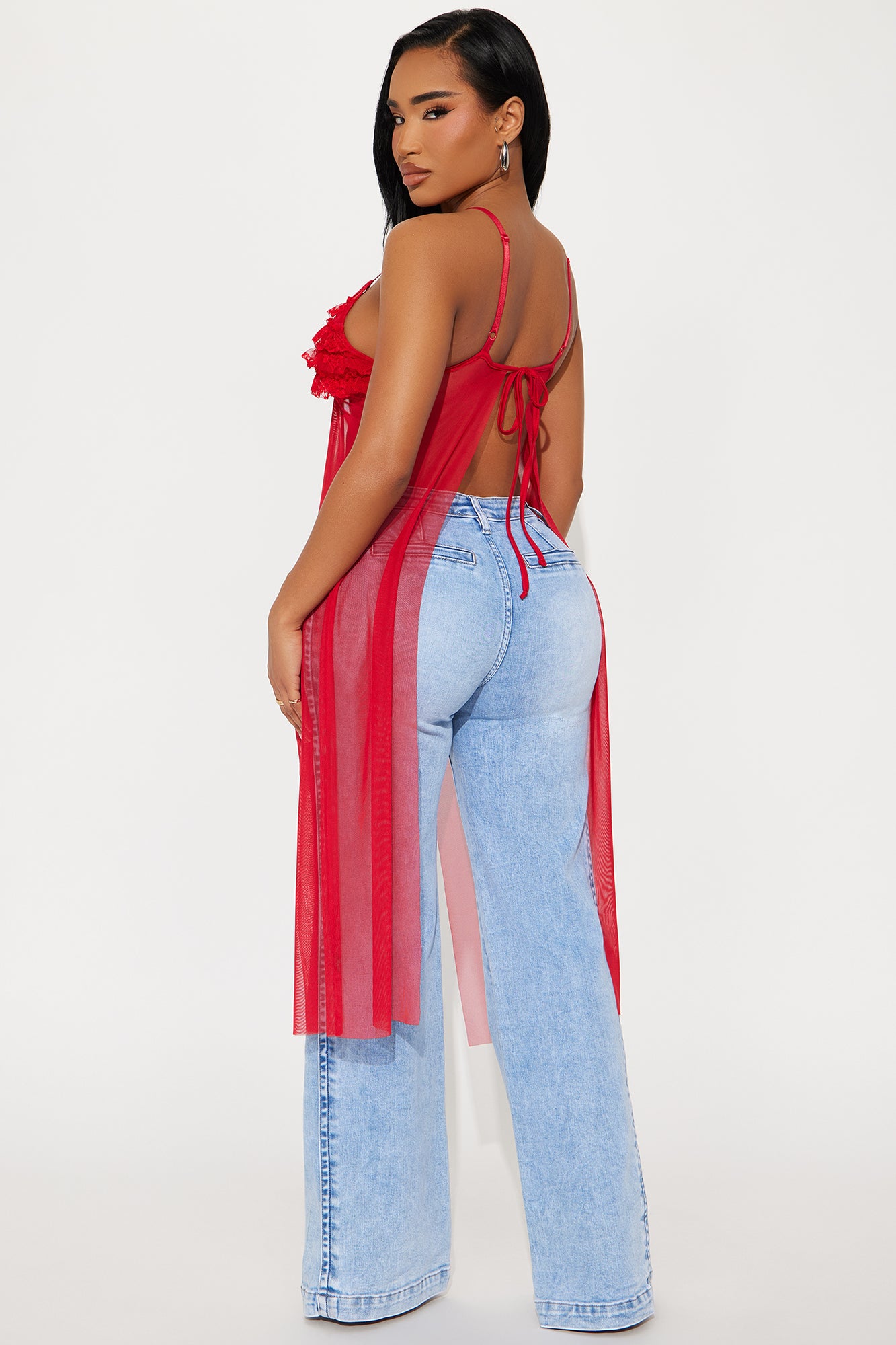 Under Cover Long Mesh Flyaway Top - Red - Image 3