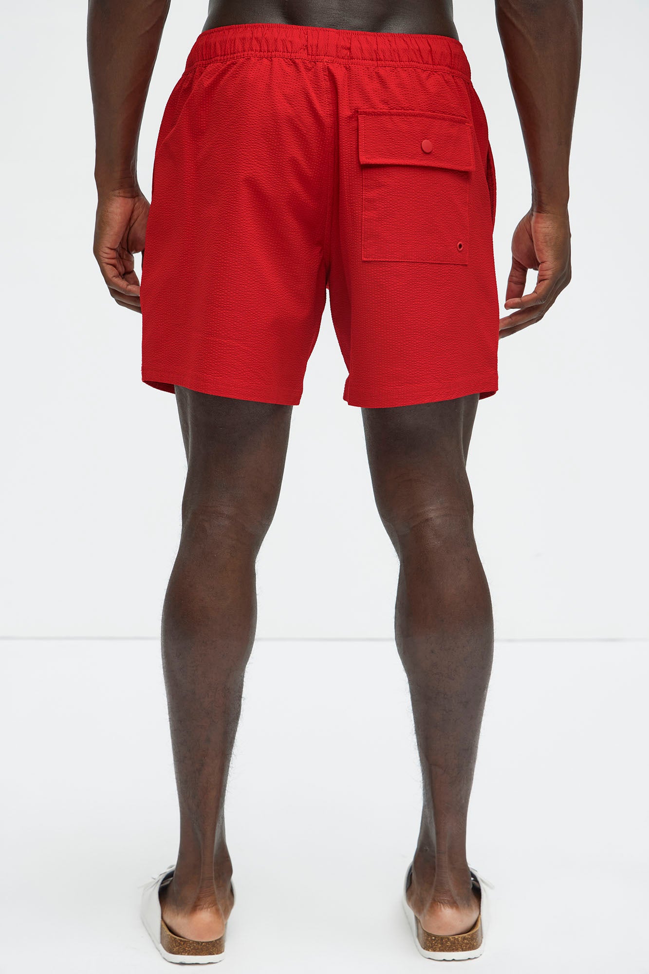 Seersucker Swim Mid Trunk - Red - Image 3